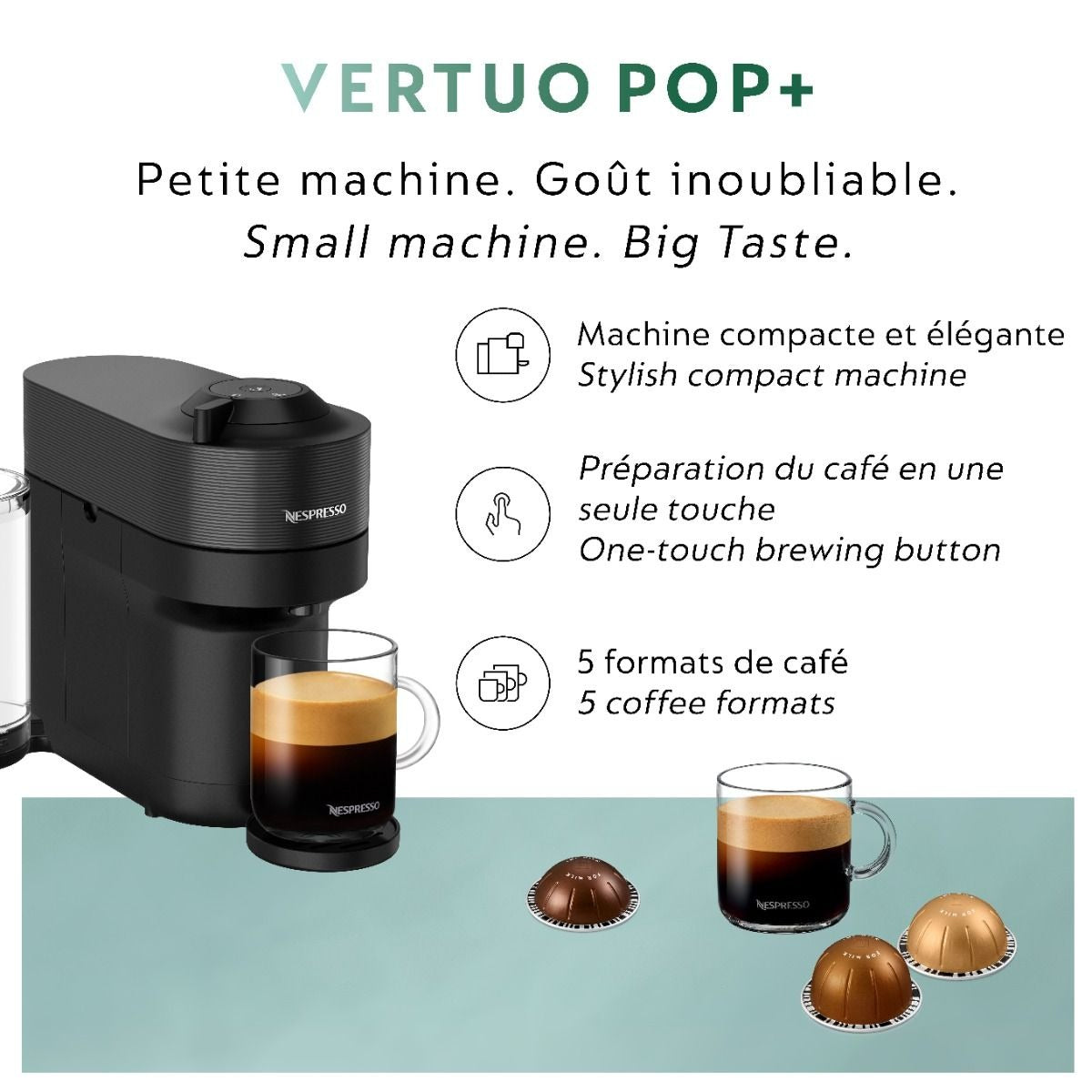 Machine à café et espresso Nespresso Vertuo Pop+ de De'Longhi - Noir réglisse