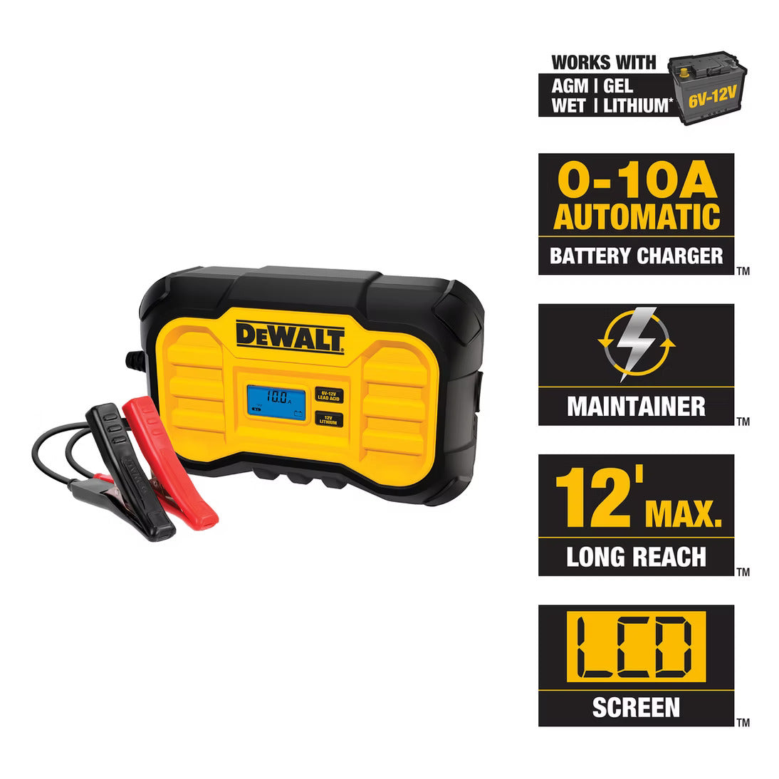 Dewalt Professional 10 Amp Battery Charger with Battery Maintainer (Chargeur de batterie professionnel de 10 ampères avec dispositif de maintien de la batterie)