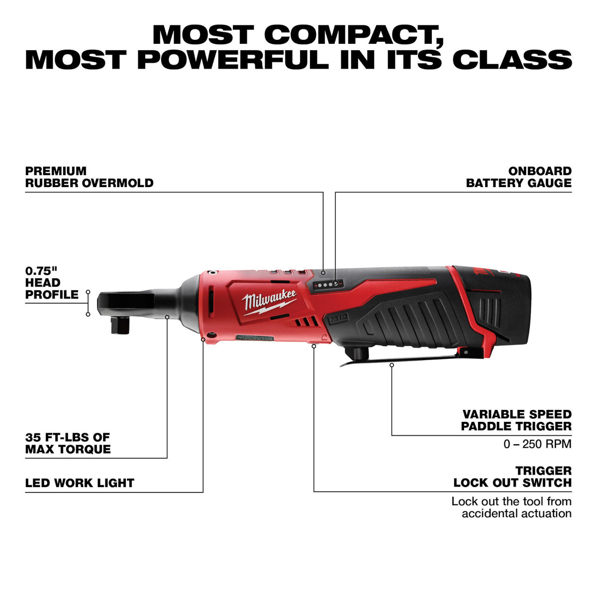 Milwaukee M12 3/8" Kit de clé à cliquet sans fil au lithium , avec sacoche à outils