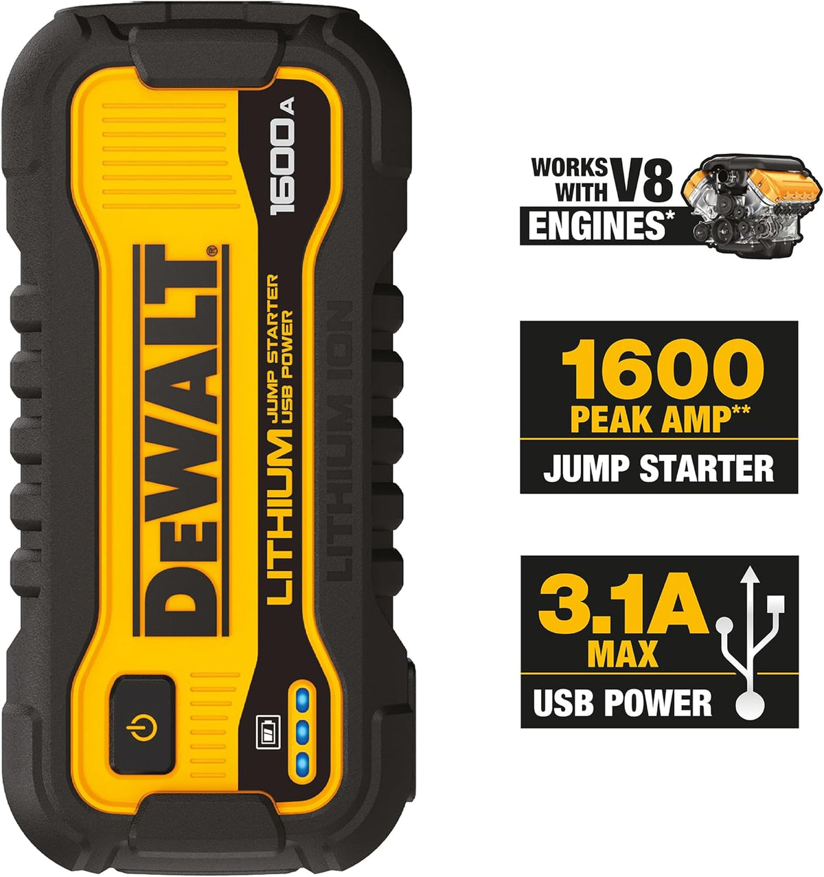 Dewalt 1600 Peak Amp Jump Starter Battery Booster & USB Power Station
