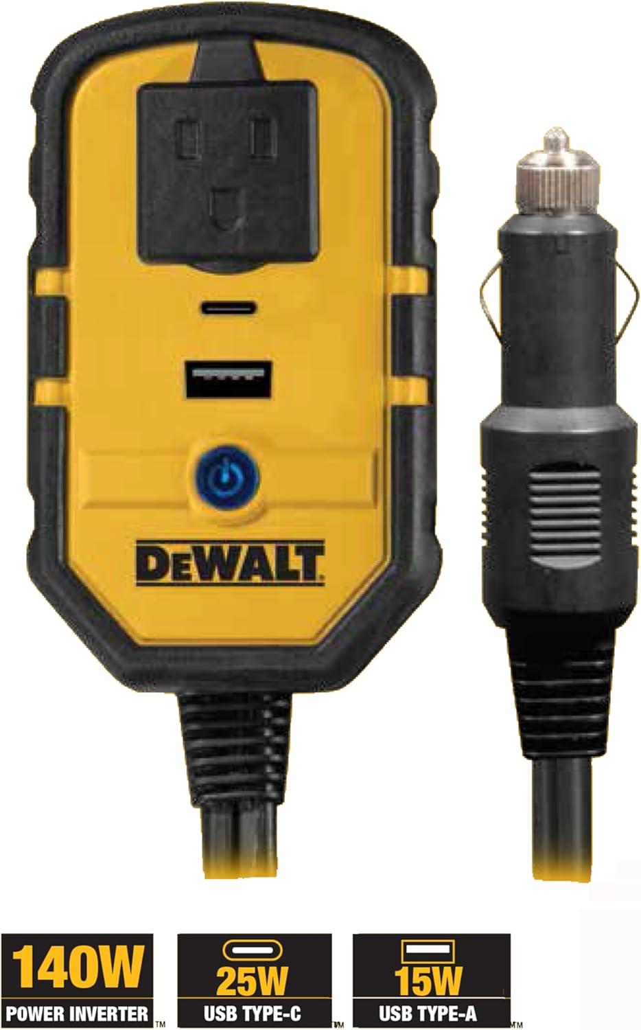 Dewalt Power Inverter 140W Car Converter 12V DC To 120V AC Power Outlet (convertisseur de courant)