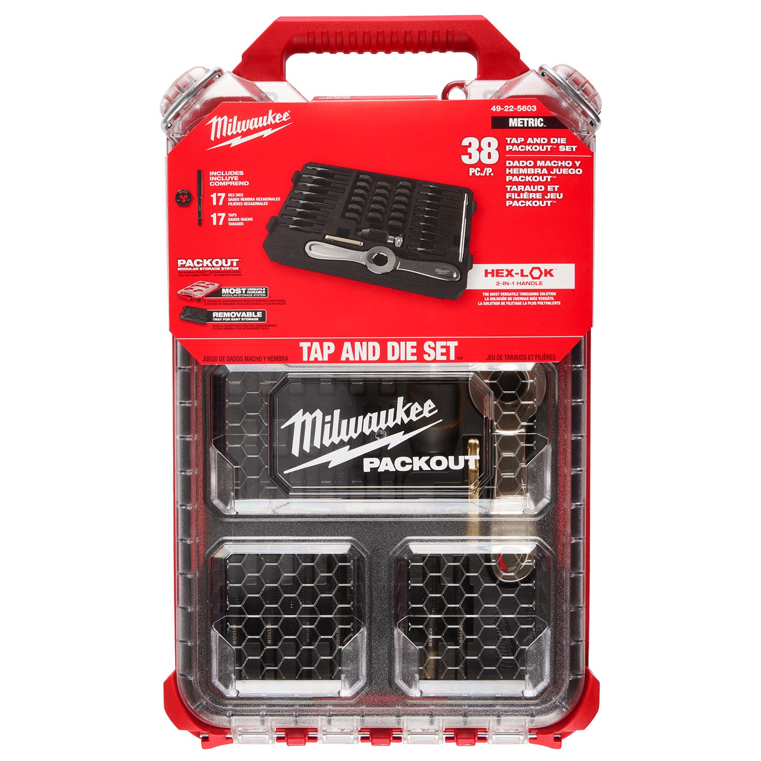 38PC Metric Tap & Die PACKOUT Set w/ HEX-LOK 2-in-1 Handle