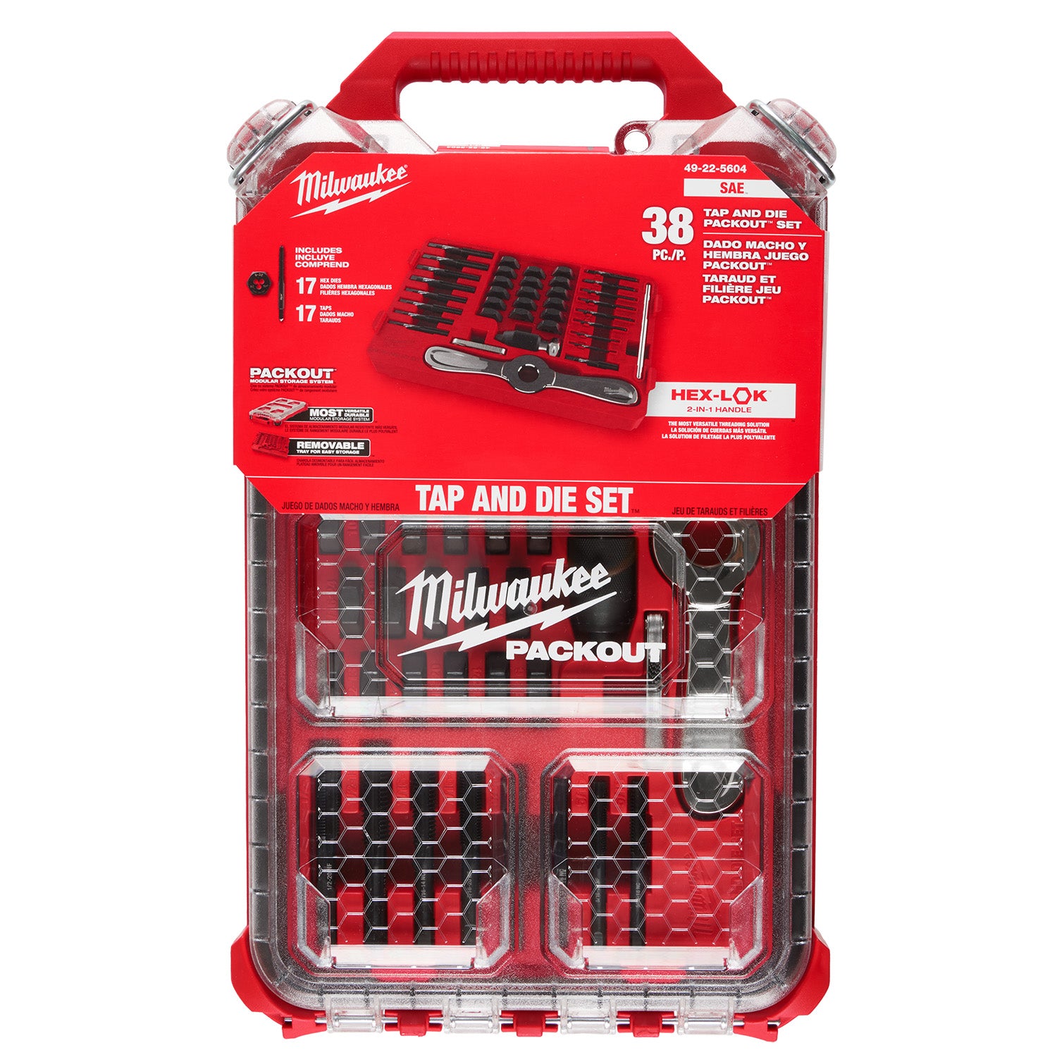 38PC SAE Tap & Die PACKOUT Set w/ HEX-LOK 2-in-1 Handle
