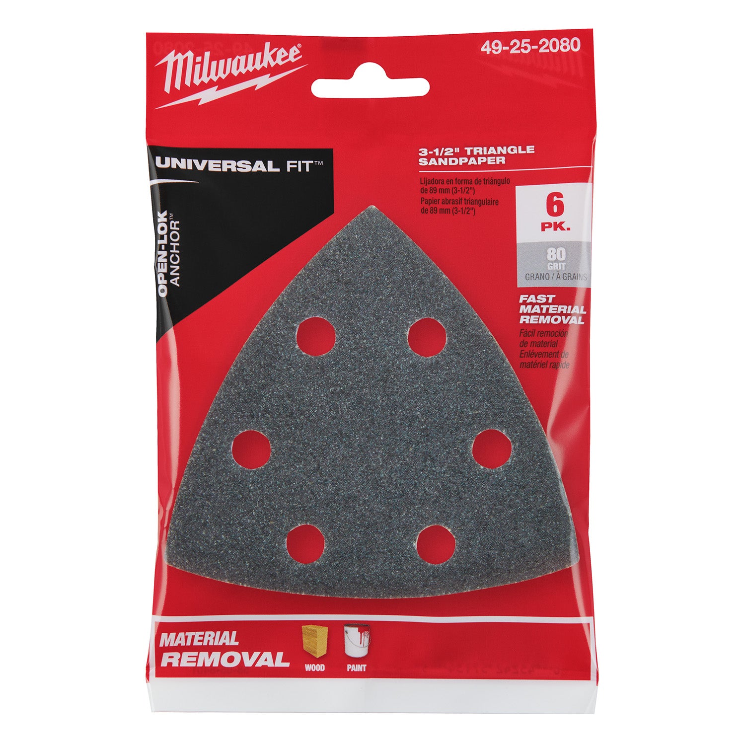 Papier de verre Triangle 3-1/2" 80 Grit (6 PK)