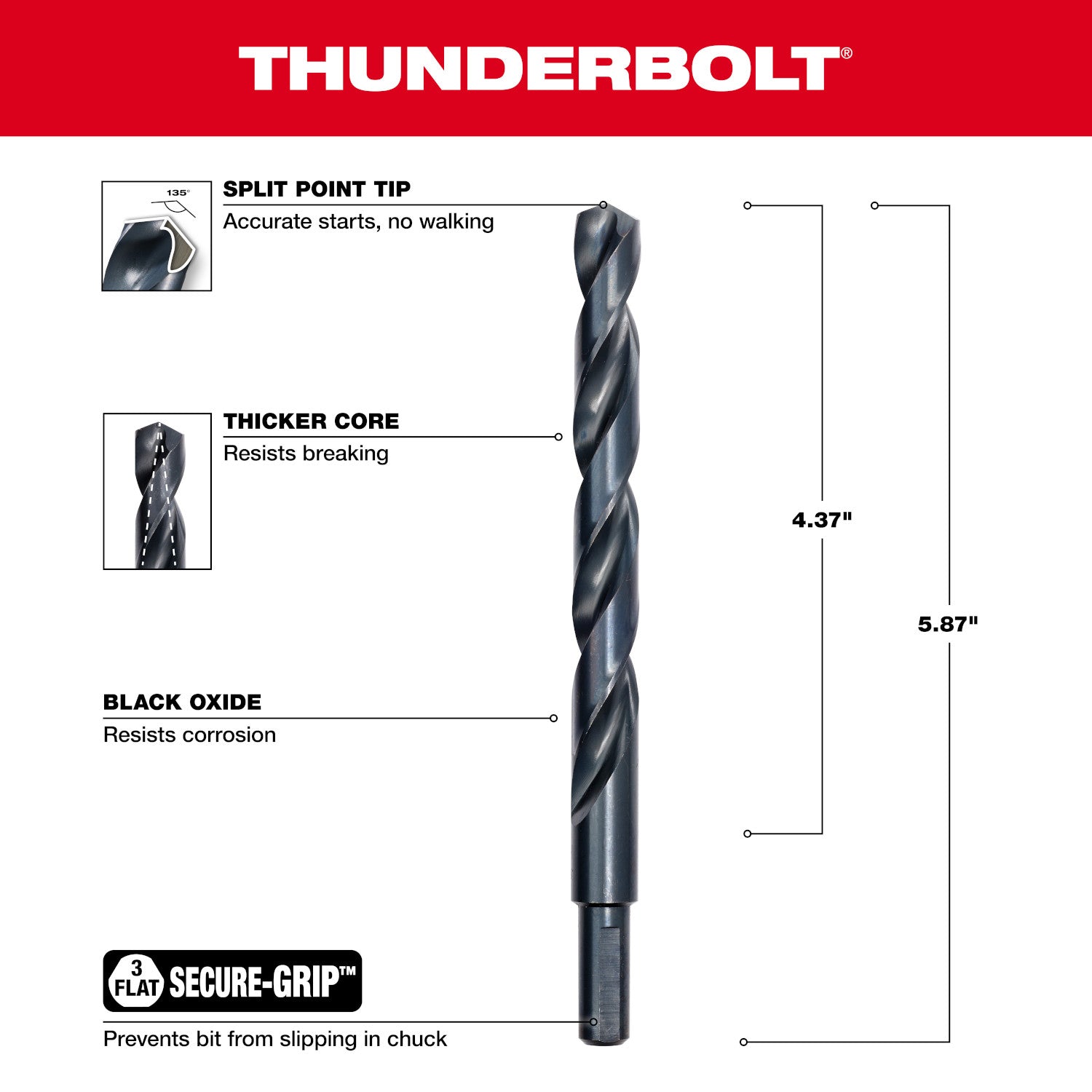 31/64" THUNDERBOLT Mèche à oxyde noir