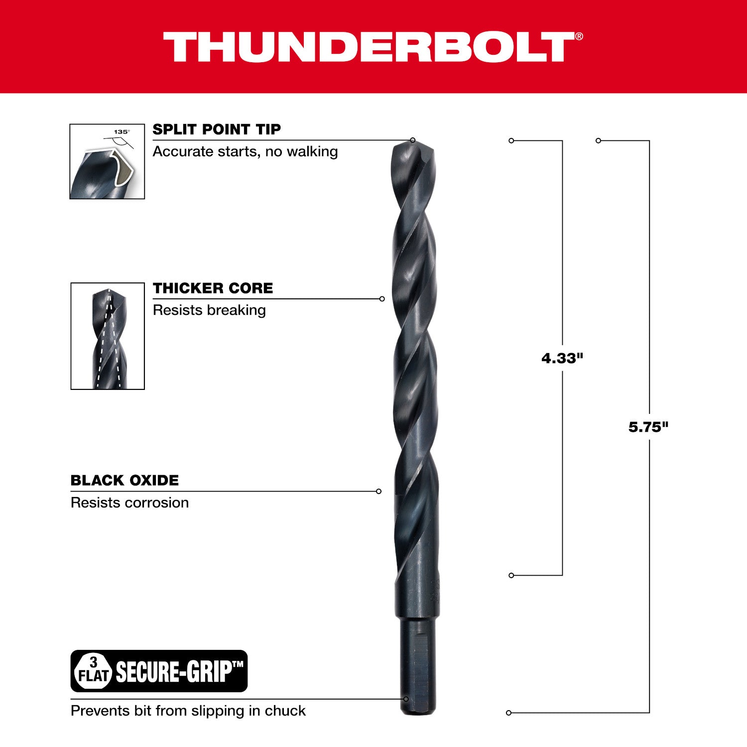 15/32" THUNDERBOLT Black Oxide Drill Bit