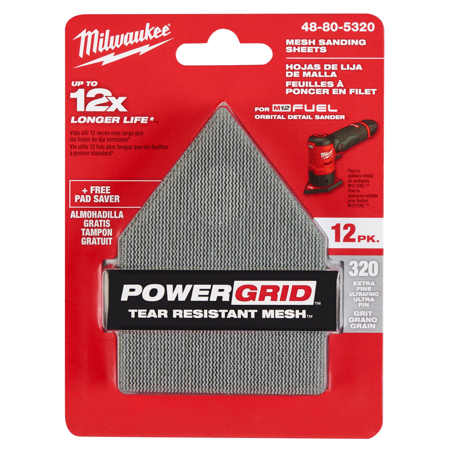 Feuilles abrasives 320 pour ponceuse orbitale M12 FUEL (12 PK)