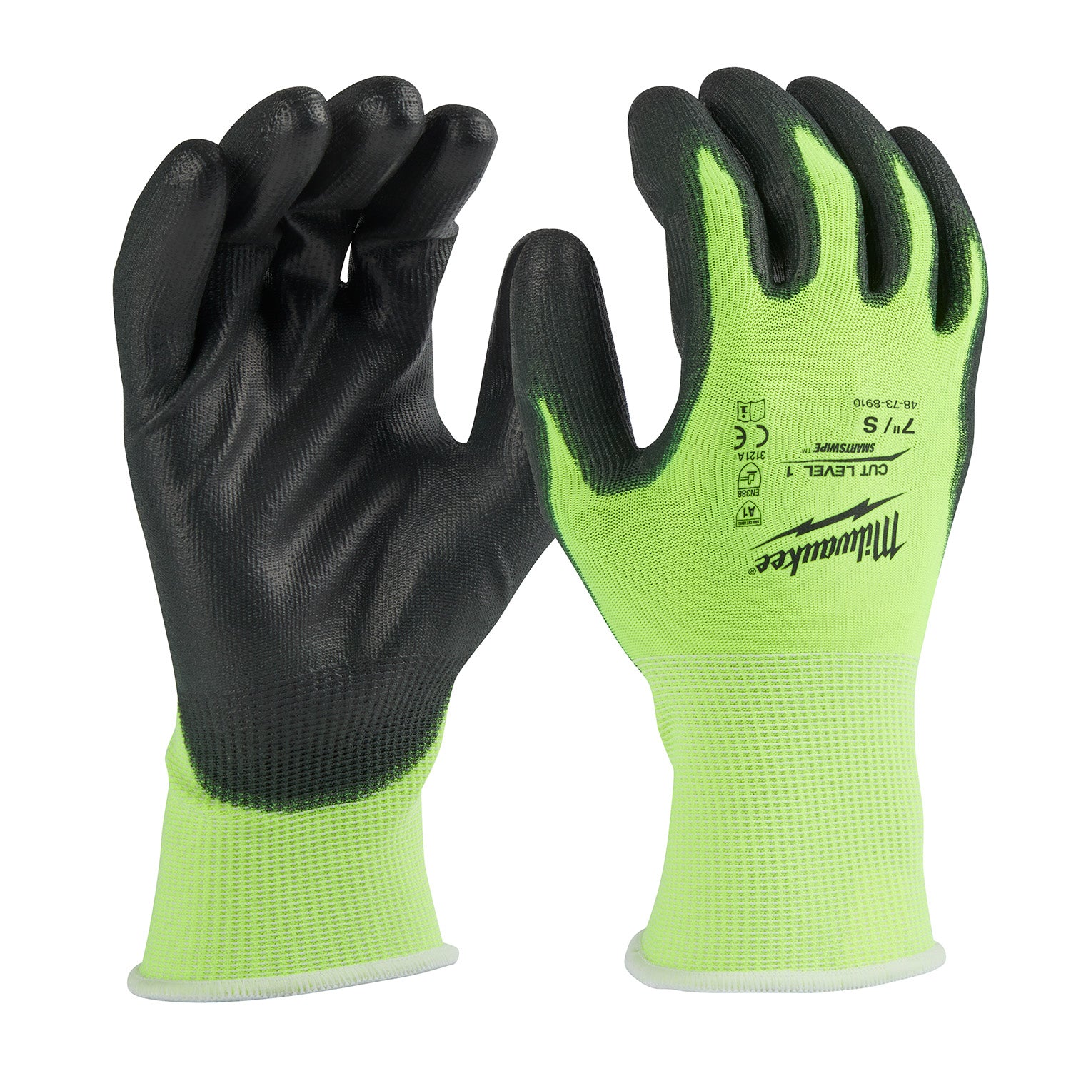 Gants enduits de polyuréthane à coupe haute visibilité de niveau 1 - S