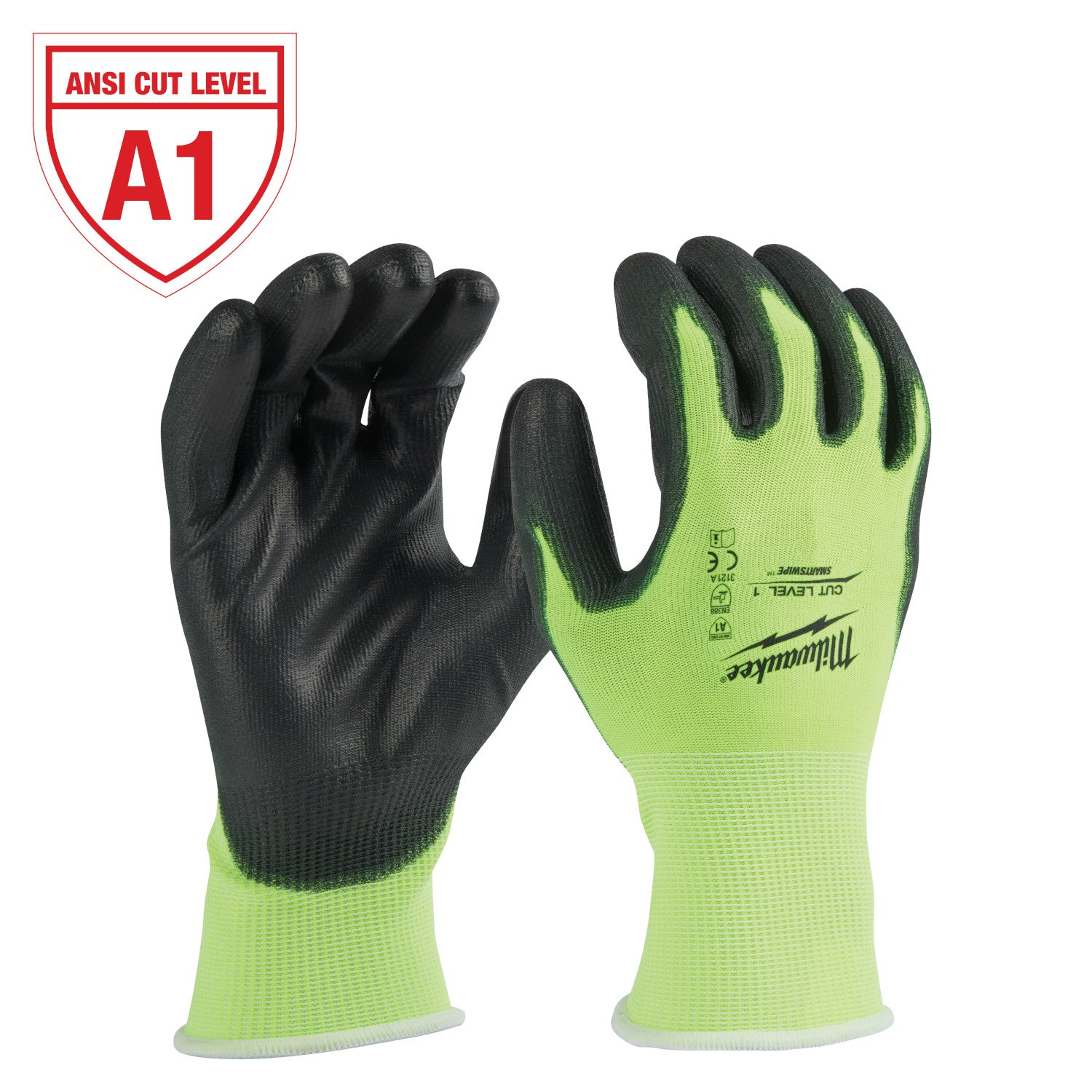 Gants enduits de polyuréthane à haute visibilité, coupe de niveau 1 - L