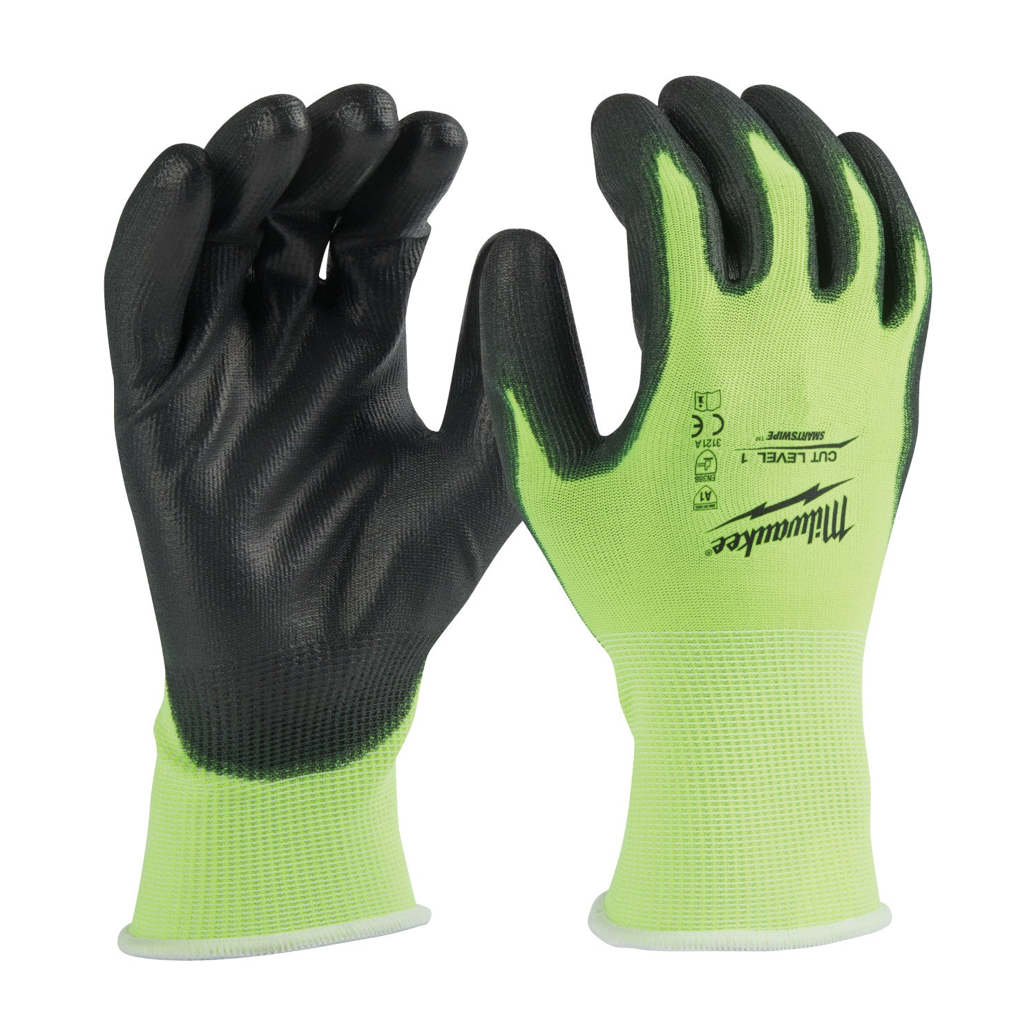 Gants enduits de polyuréthane à haute visibilité, coupe de niveau 1 - L