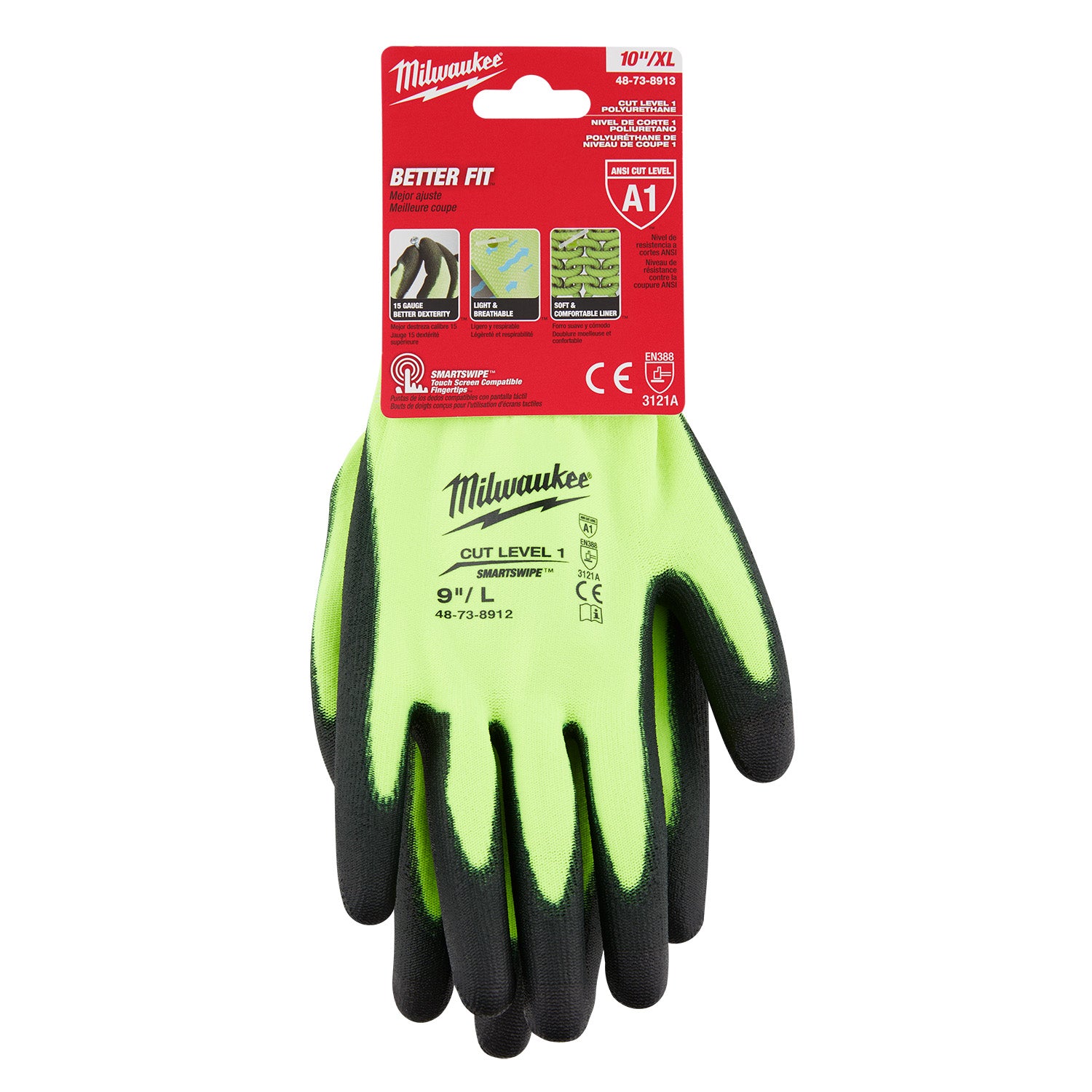High Visibility Cut Level 1 Polyurethane Dipped Gloves - XL