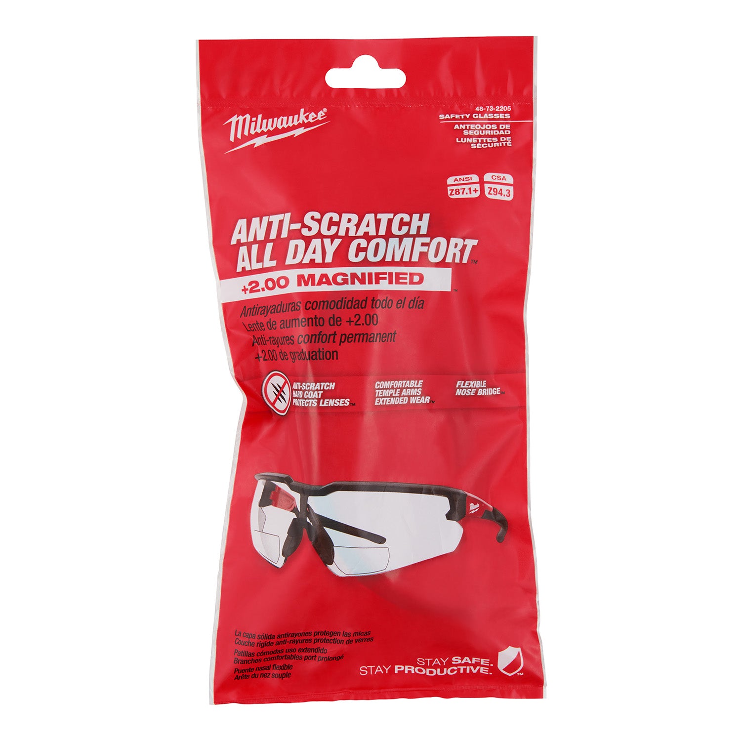 Safety Glasses - +2.00 Magnified Clear Anti-Scratch Lenses (Polybag)