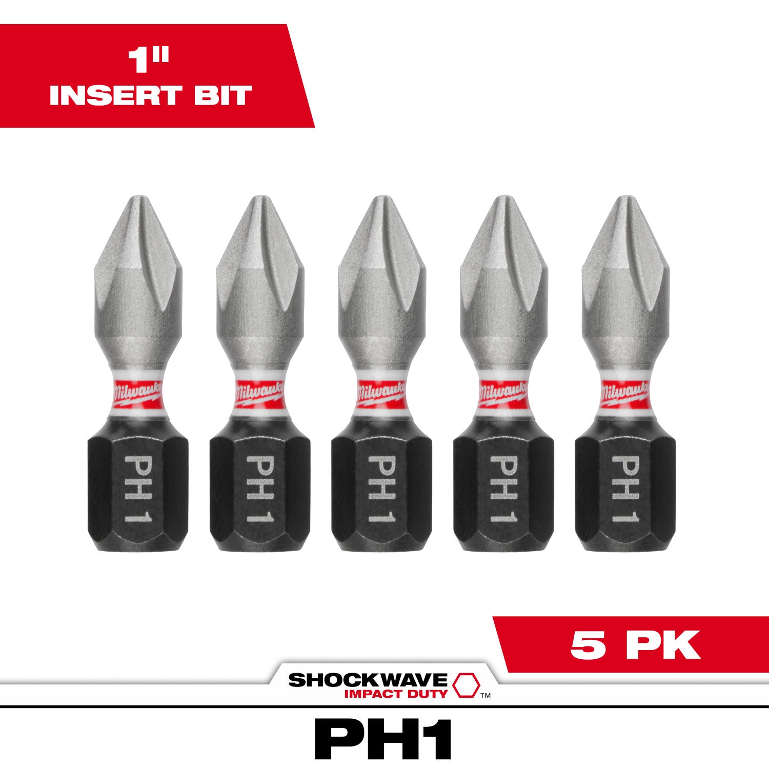 SHOCKWAVE Impact Duty 1" Phillips #1 Insert Bits - 1 Pack