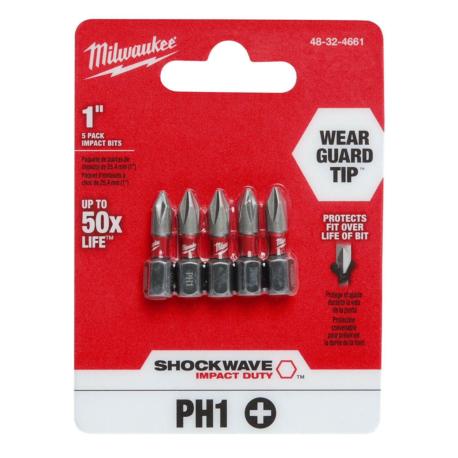 SHOCKWAVE Impact Duty 1" Phillips #1 Insert Bits - 1 Pack