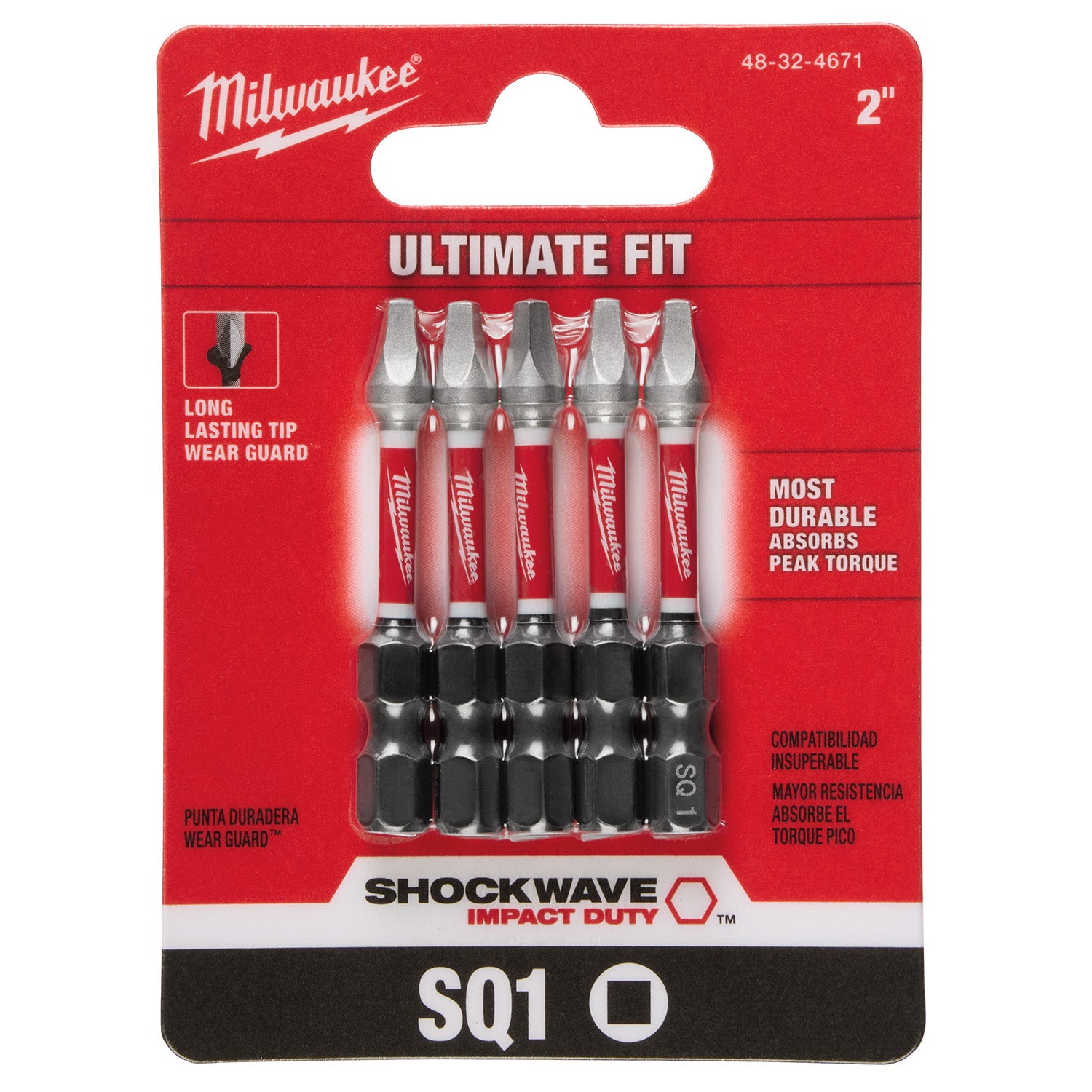 SHOCKWAVE Impact Duty 2" Square Recess #1 Power Bits - 1 Pack