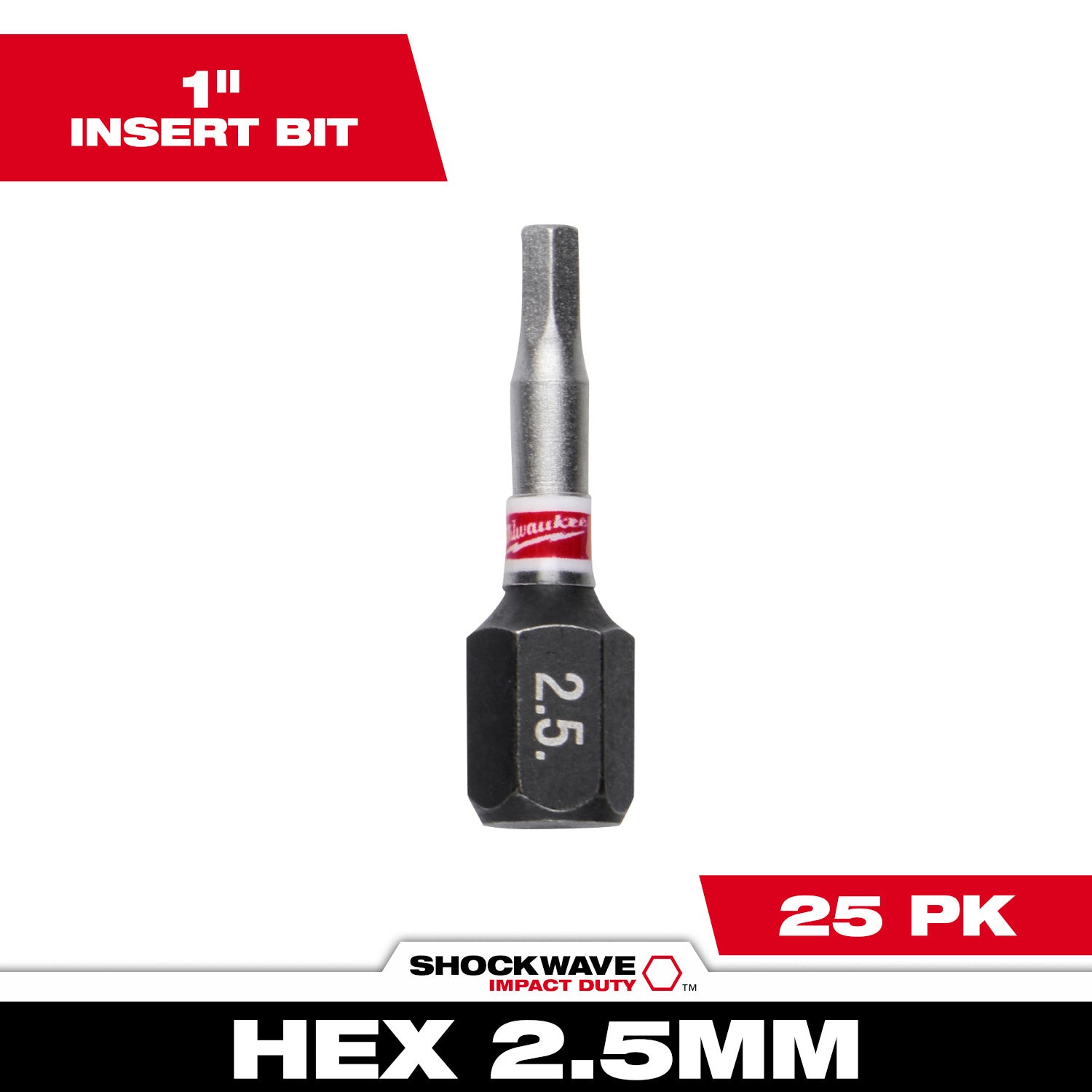SHOCKWAVE Impact Duty 1" Hex 2.5MM Insert Bits (1 Pack)