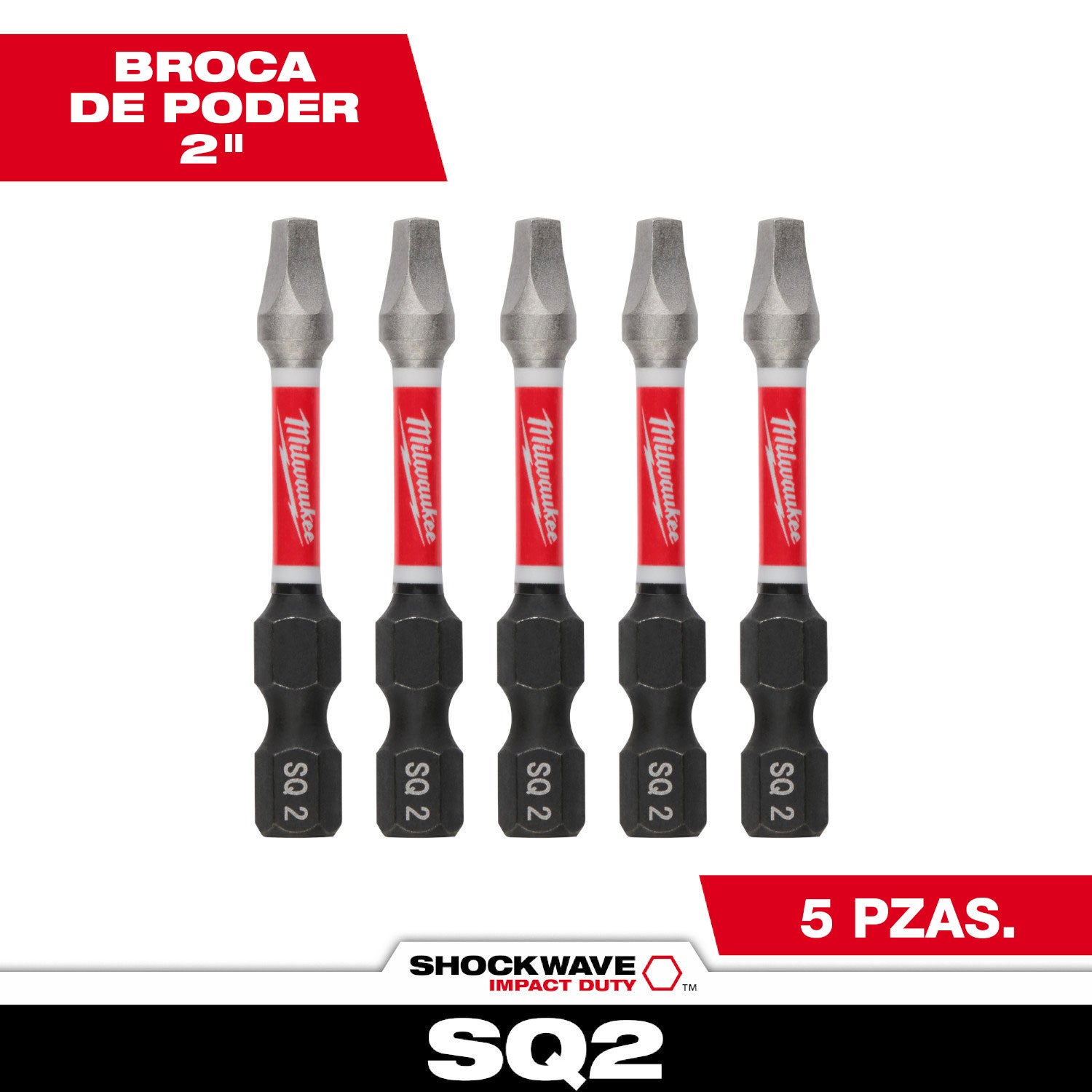 SHOCKWAVE Impact Duty 2" Square Recess #2 Power Bits - 10 Pack