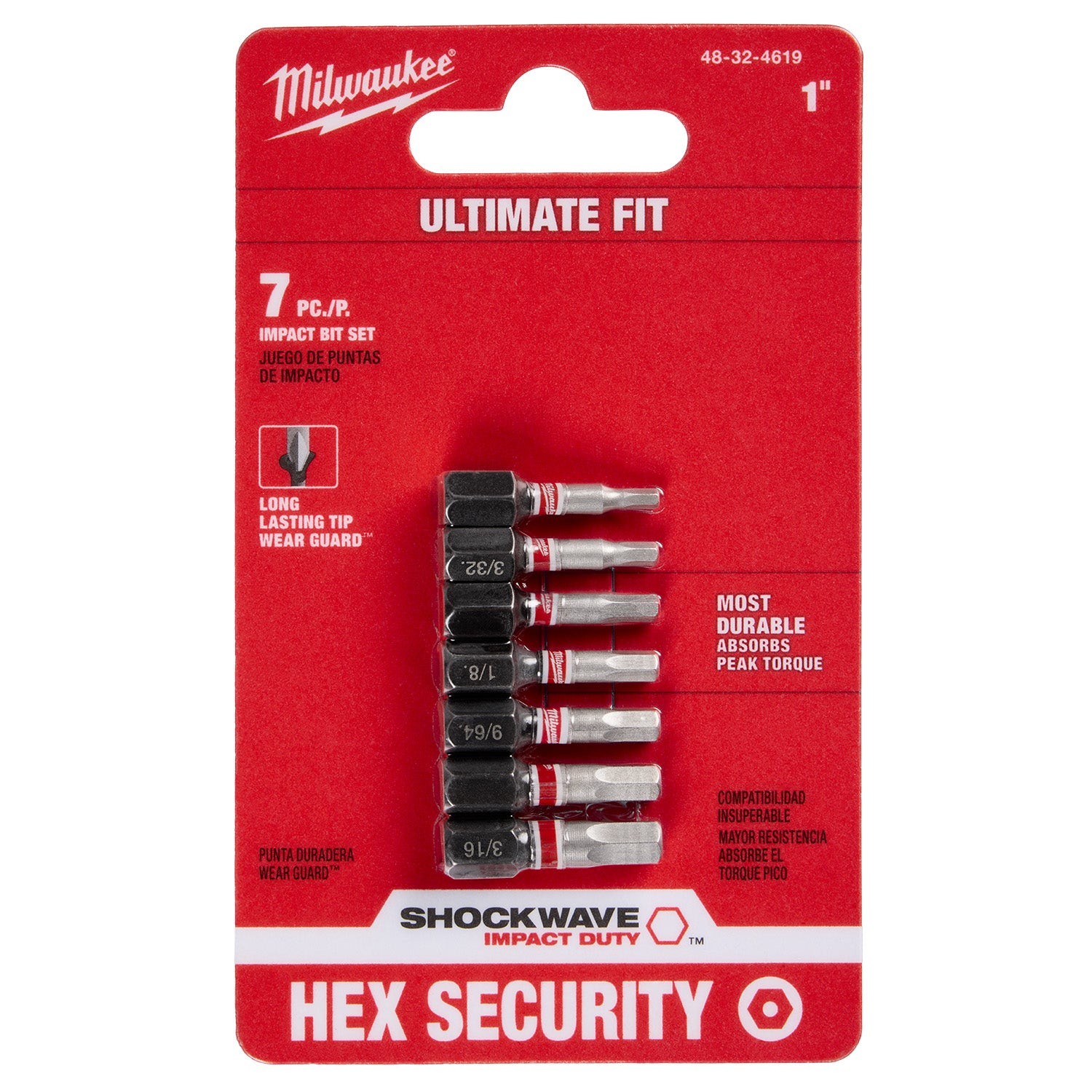 7PC SHOCKWAVE Impact Duty 1" Hex Security Insert Bit Set