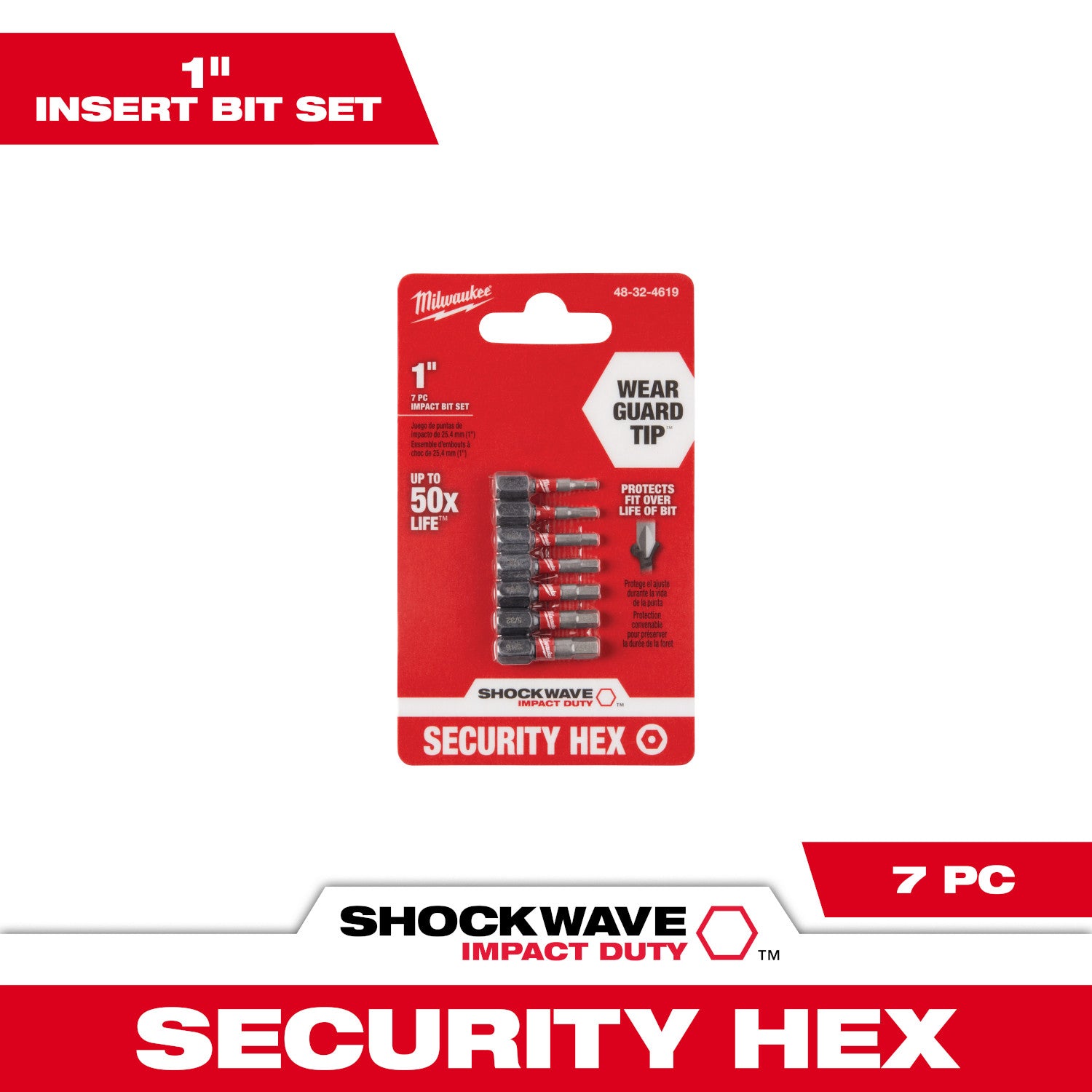 7PC SHOCKWAVE Impact Duty 1" Hex Security Insert Bit Set