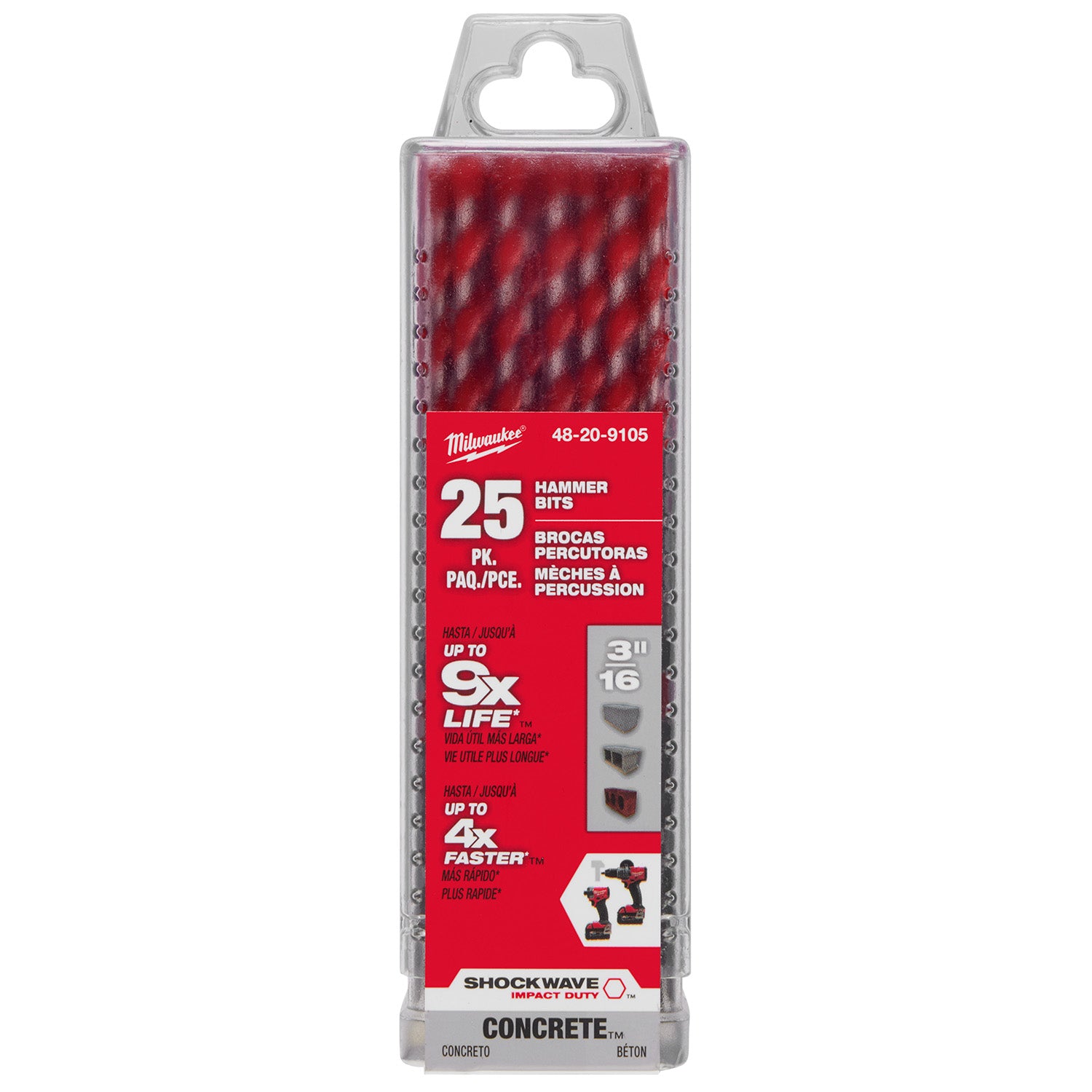 3/16" x 2" x 4" SHOCKWAVE Impact Duty Carbide Hammer Drill Bits Bulk 25