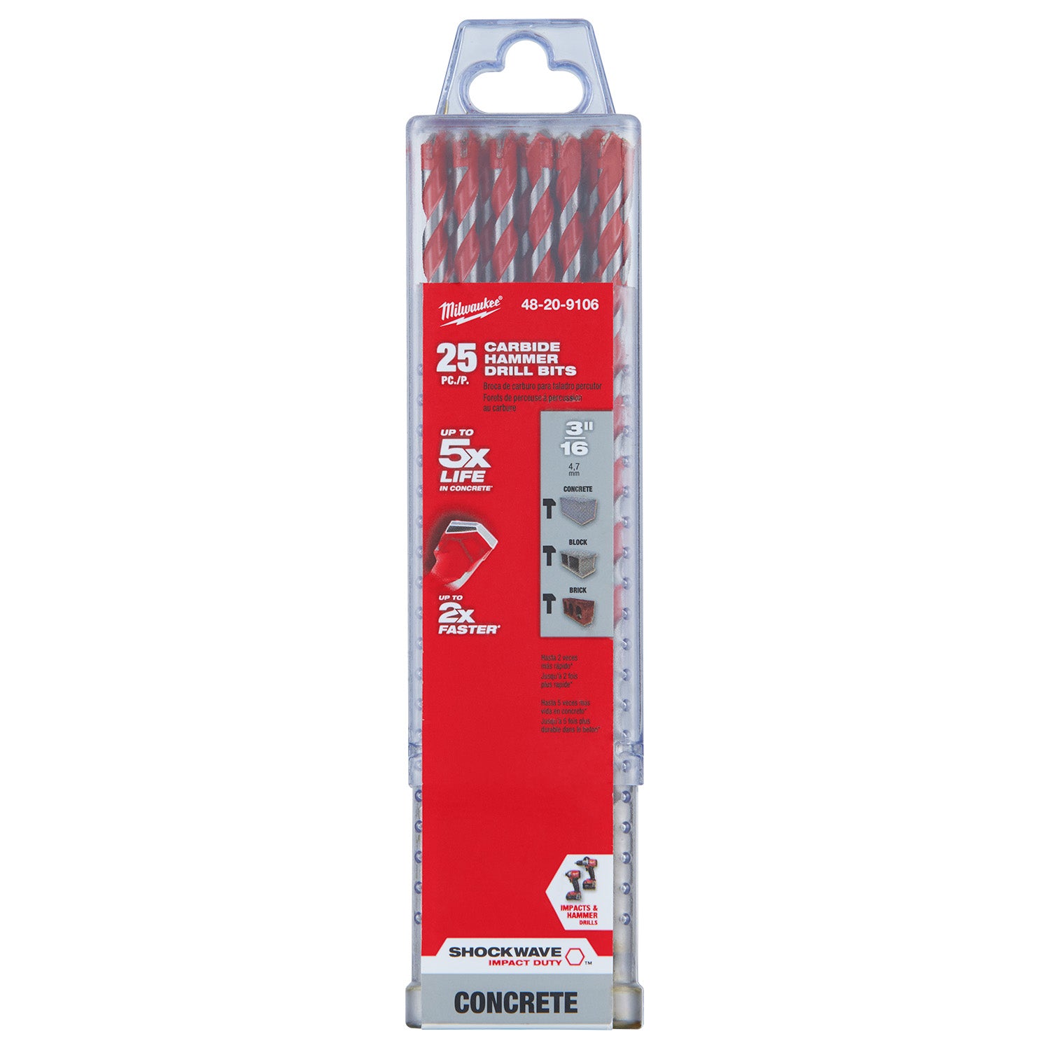 3/16" x 4" x 6" SHOCKWAVE Impact Duty Carbide Hammer Drill Bits (1 Pack)