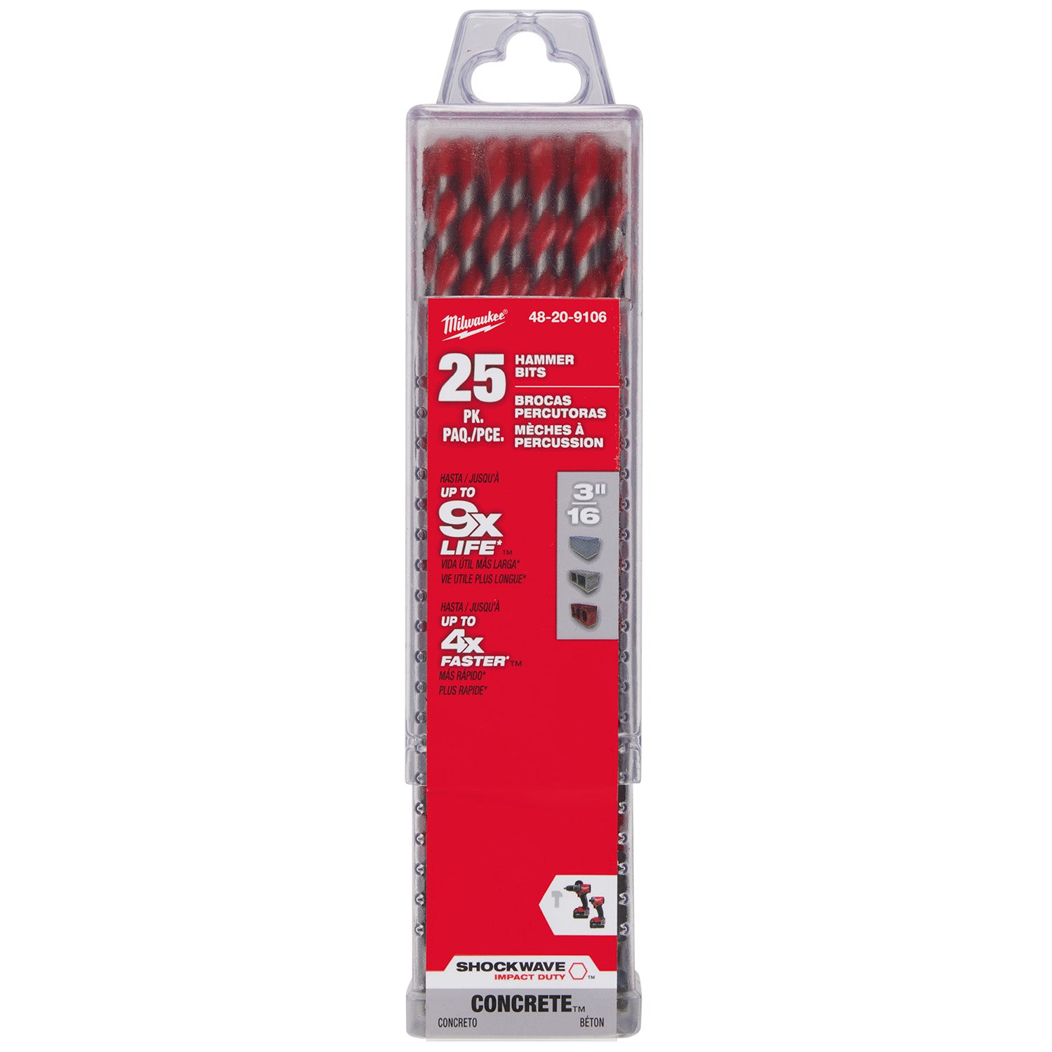 3/16" x 4" x 6" SHOCKWAVE Impact Duty Carbide Hammer Drill Bits (1 Pack)