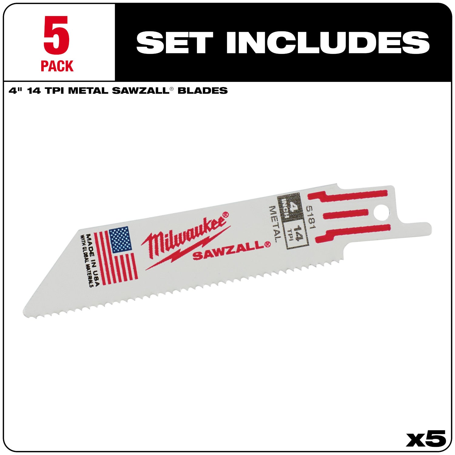 Lame SAWZALL 4" 14 TPI pour métal moyen - paquet de 10