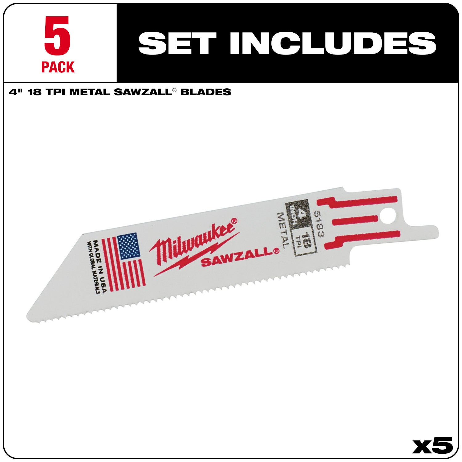 Lame SAWZALL 4" 18 TPI pour métal moyen - paquet de 10