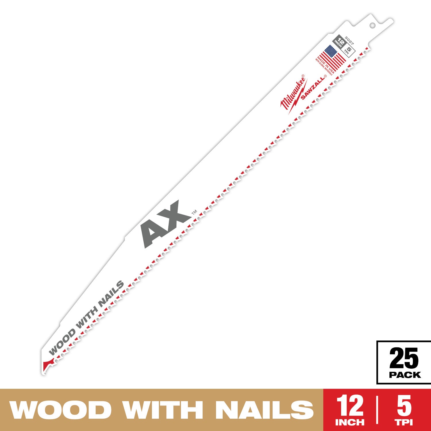 12" 5 TPI AX SAWZALL Blade for Wood with Nails (25 PK)