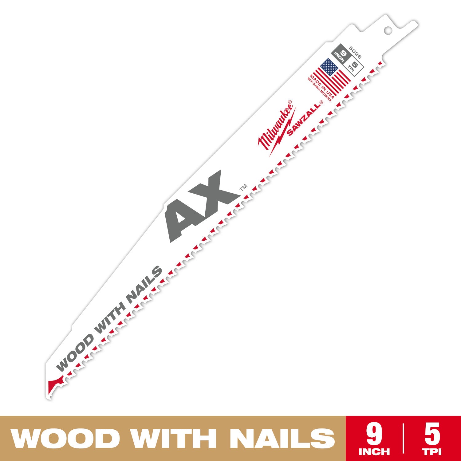 9" 5 TPI AX SAWZALL Lame pour bois avec clous Vrac 25
