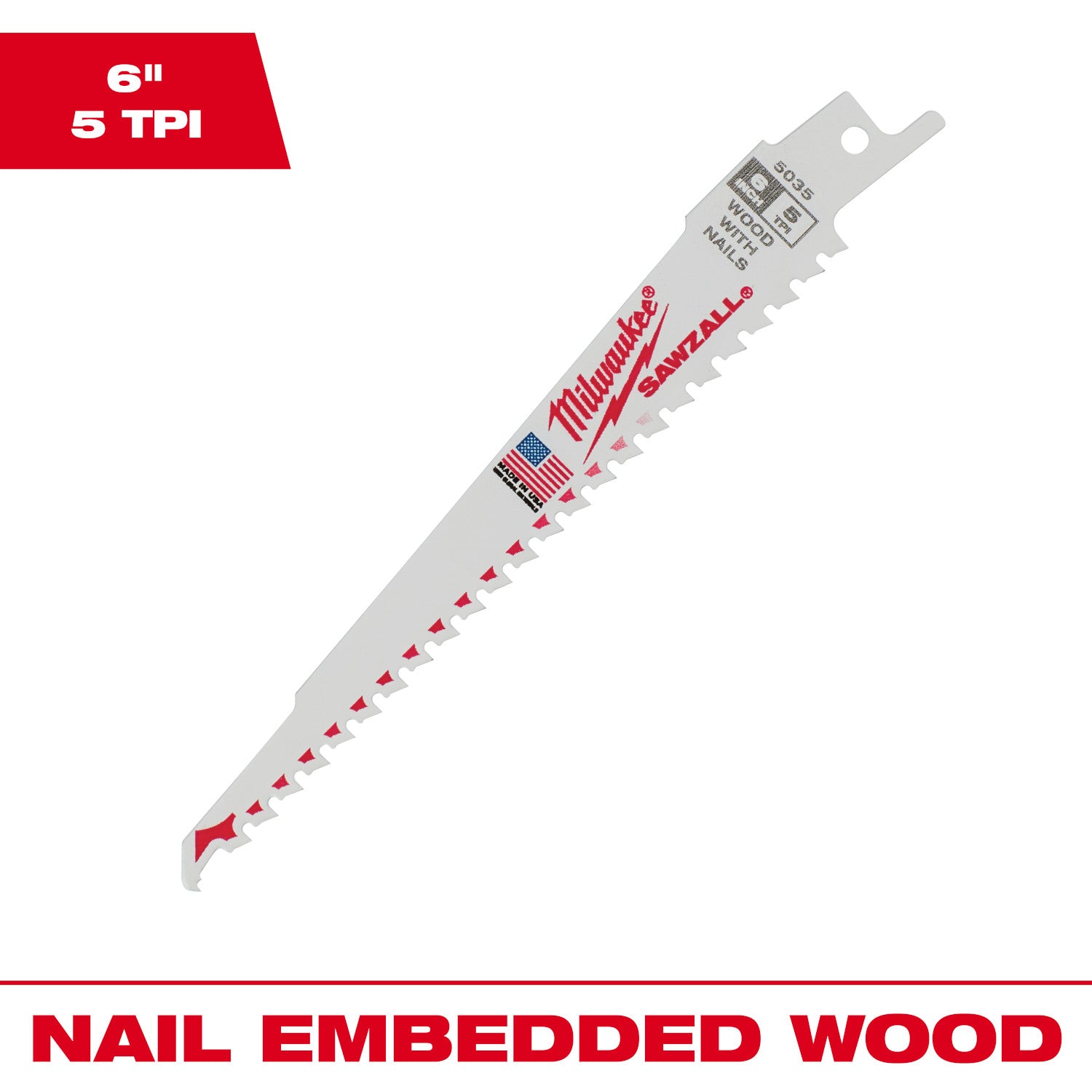 Lame SAWZALL 6" 5 TPI pour bois avec clous Vrac 25