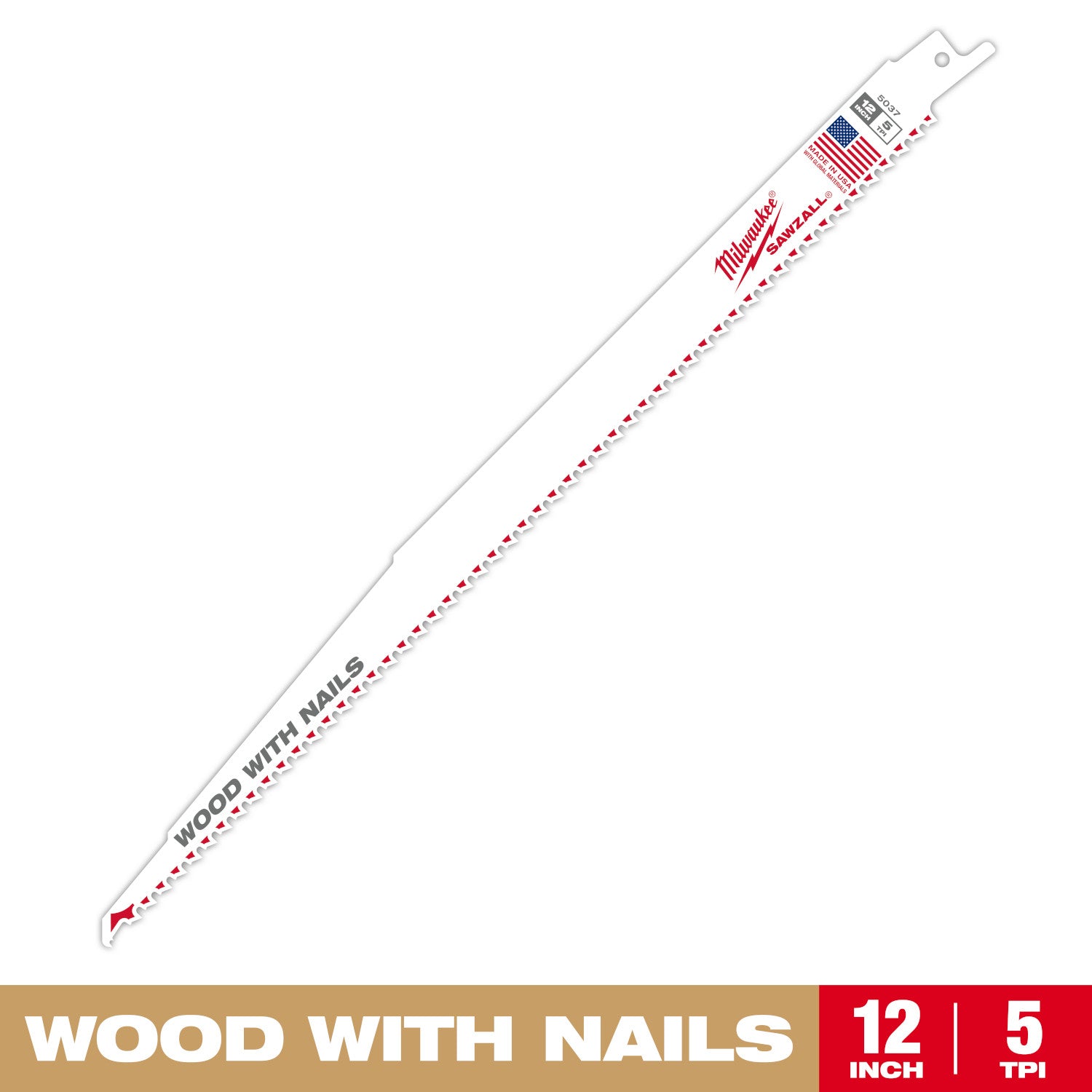 12" 5 TPI SAWZALL Blade for Wood with Nails - 1 Pack
