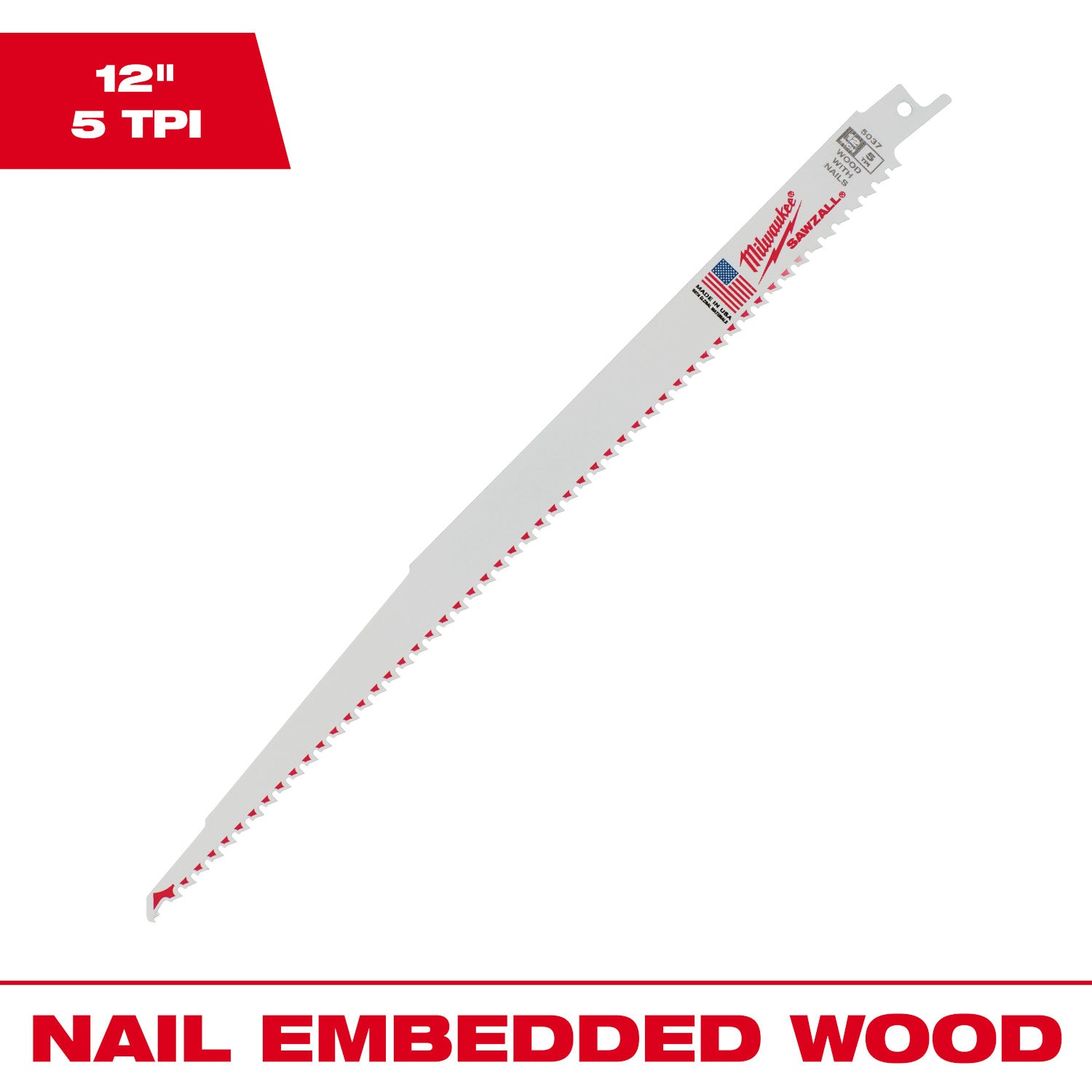 Lame SAWZALL 12" 5 TPI pour bois avec clous Vrac 25