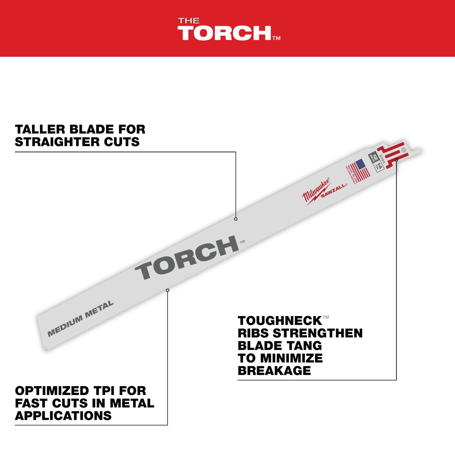 12" 14 TPI TORCH SAWZALL Blade for Medium Metal (1 Pack)