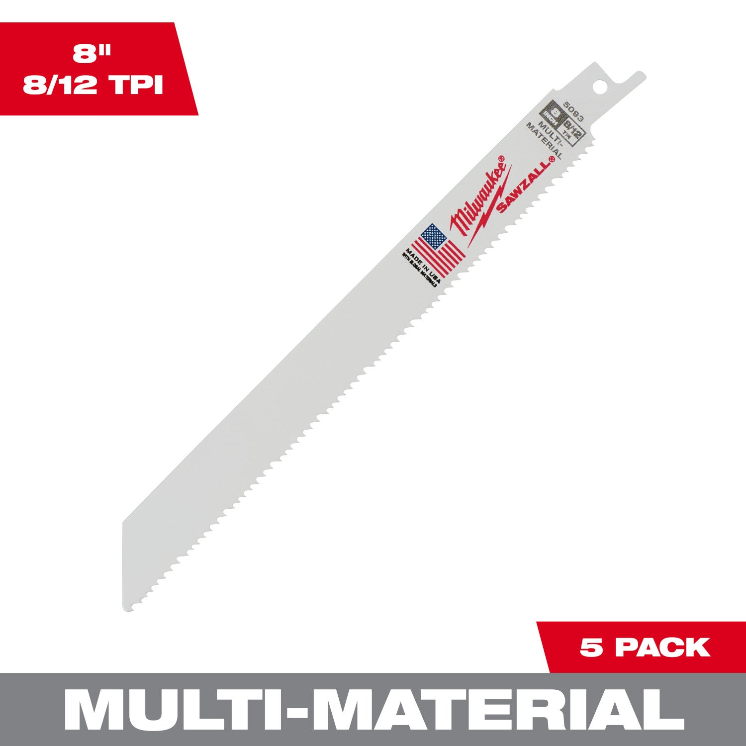 8" 8/12 TPI SAWZALL Blade for Multi-Material (5 PK)