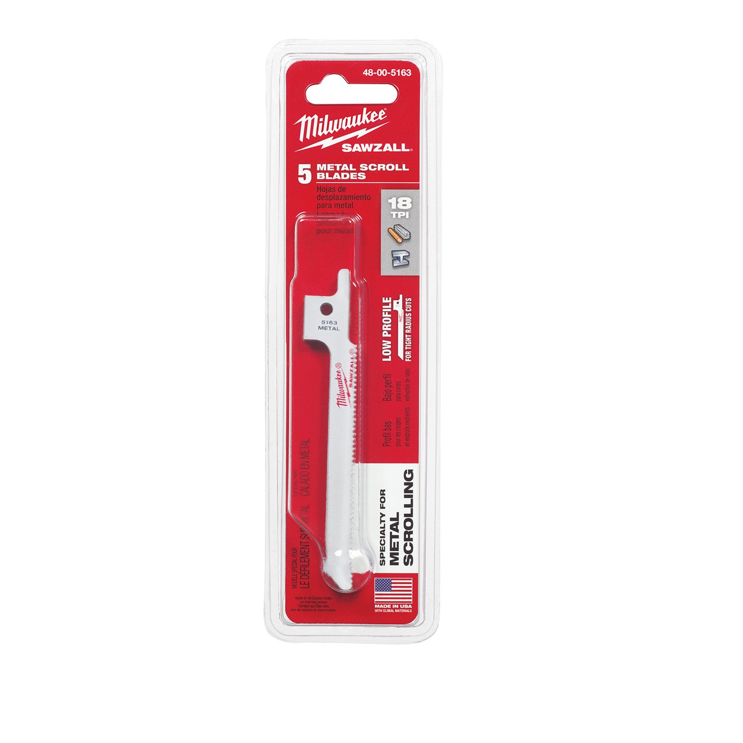 3-5/8" 18 TPI SAWZALL Blade for Metal Scroll (5 PK)