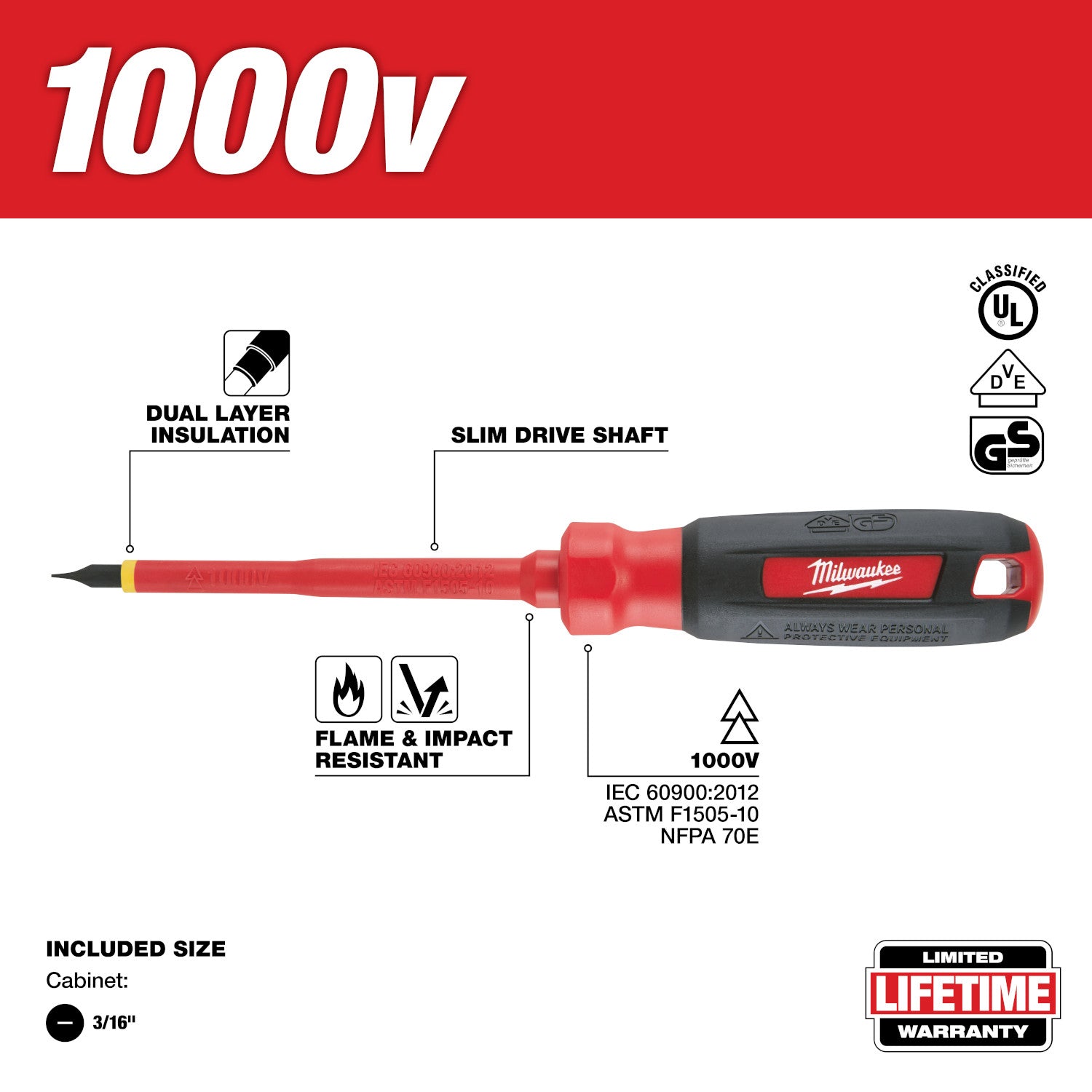 3/16 in. Cabinet 4 in. 1000V Insulated Screwdriver