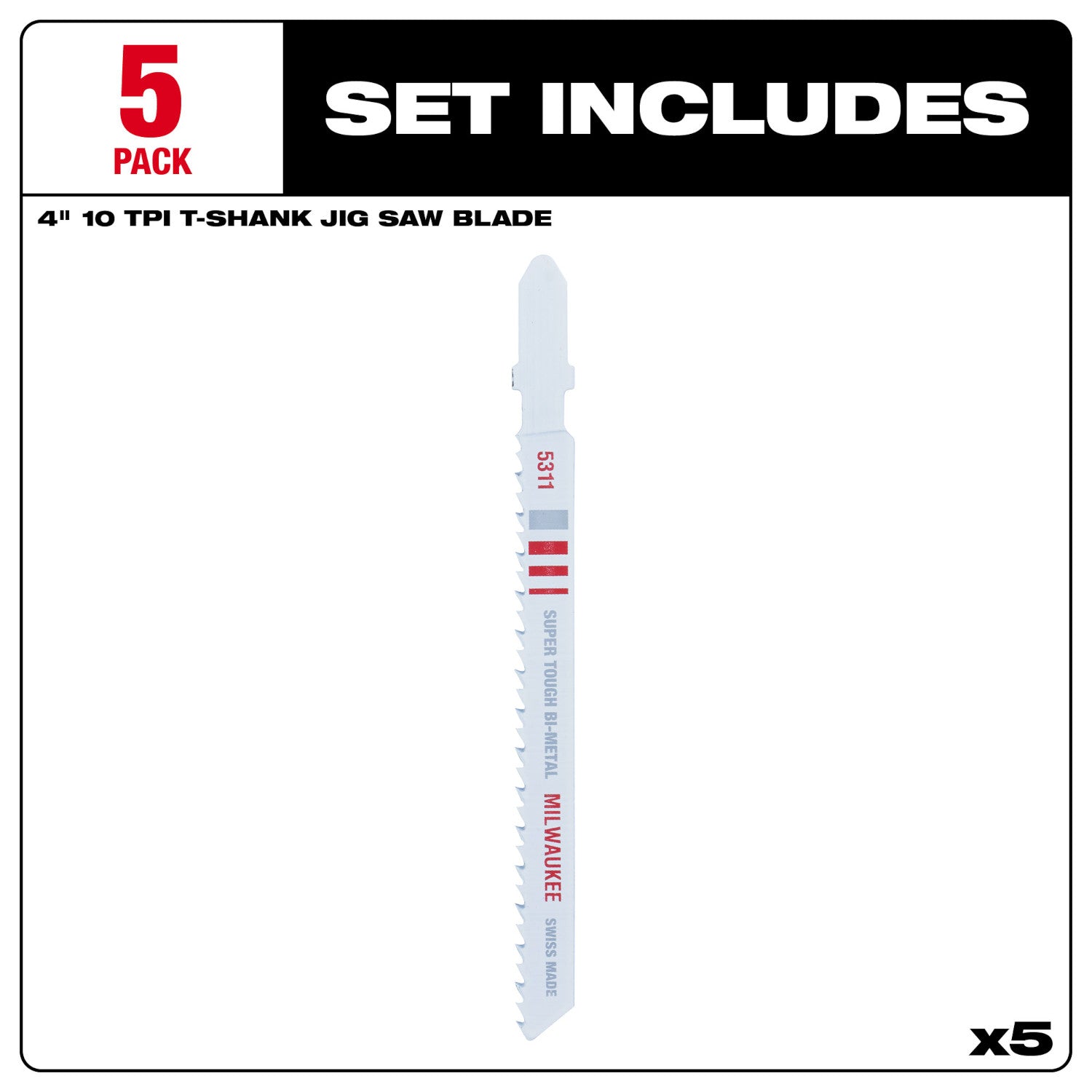 4" 10TPI T-Shank Wood Bi-Metal Jig Saw Blade (5 PK)