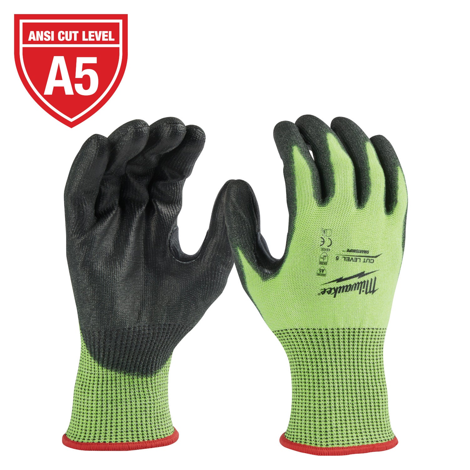 High Visibility Cut Level 5 Polyurethane Dipped Gloves - L
