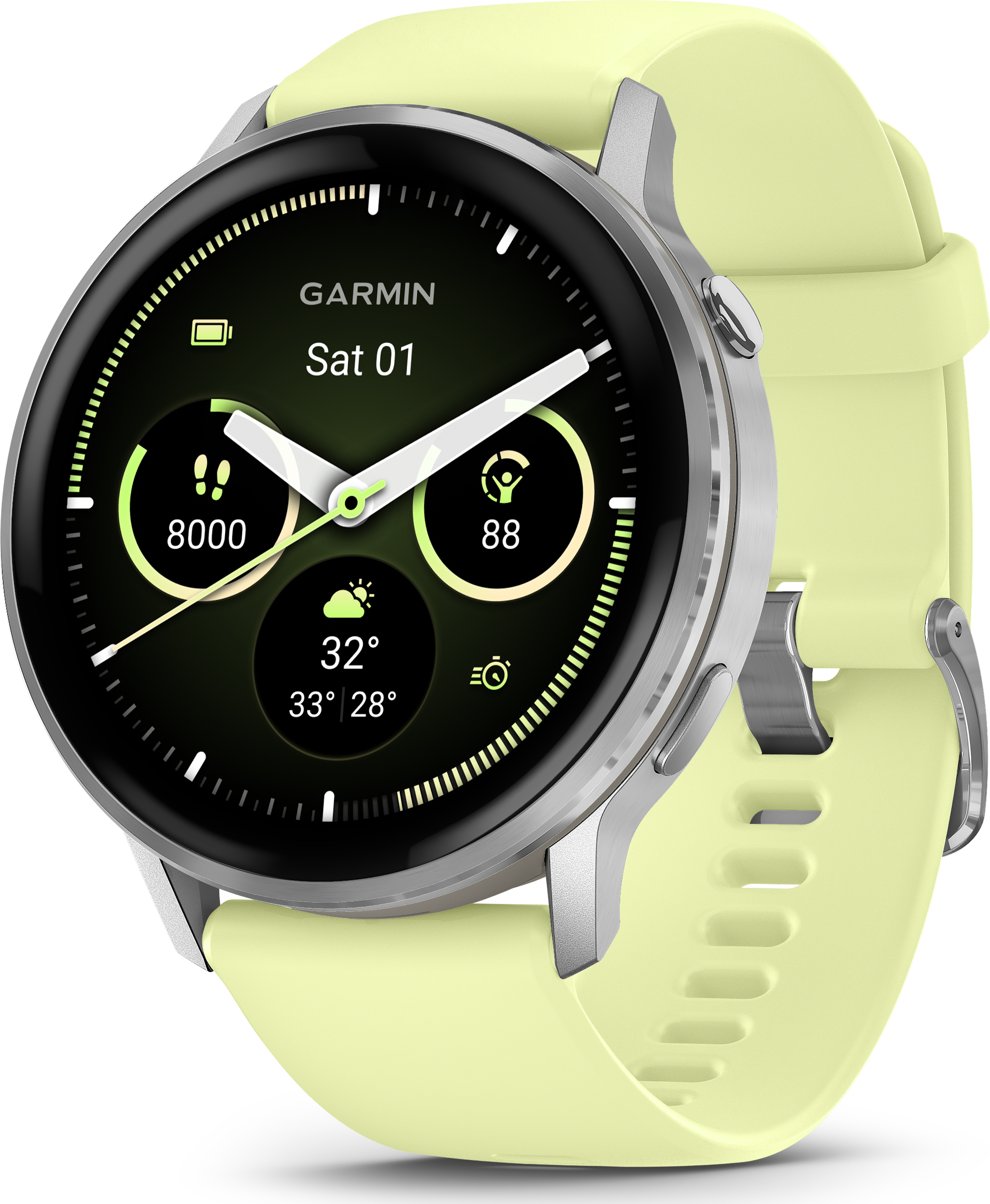 Garmin Venu 4 Advanced Health and Fitness GPS Smartwatch 45mm - Silver with Citron Silicone Band
