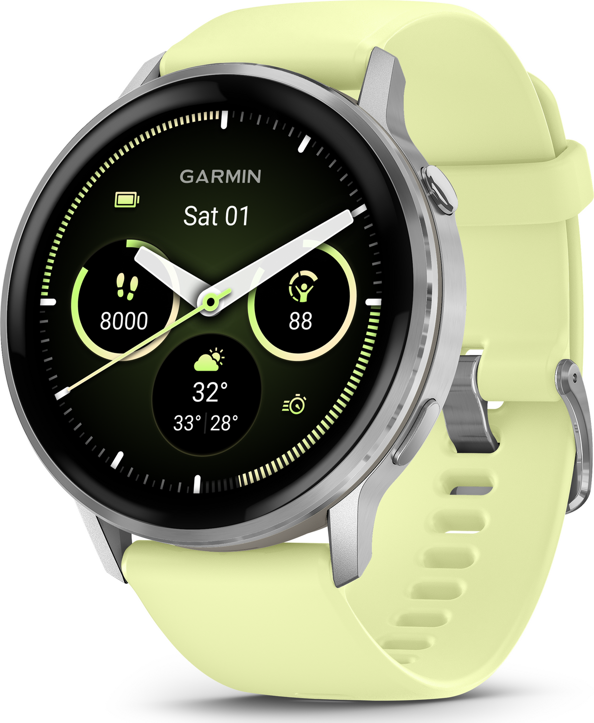 Garmin Venu 4 Advanced Health and Fitness GPS Smartwatch 45mm - Silver with Citron Silicone Band