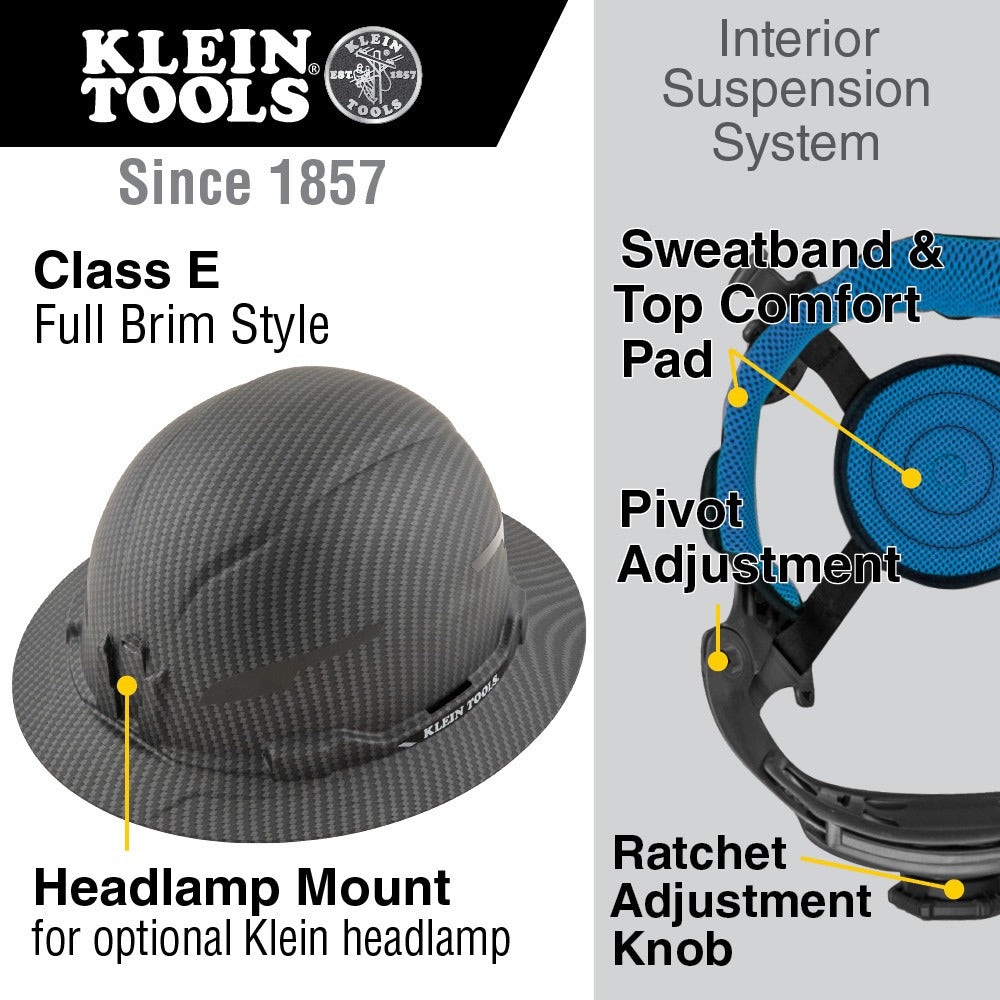 Casque de sécurité Klein Tools testé jusqu’à 20 kV, non ventilé, à large bord