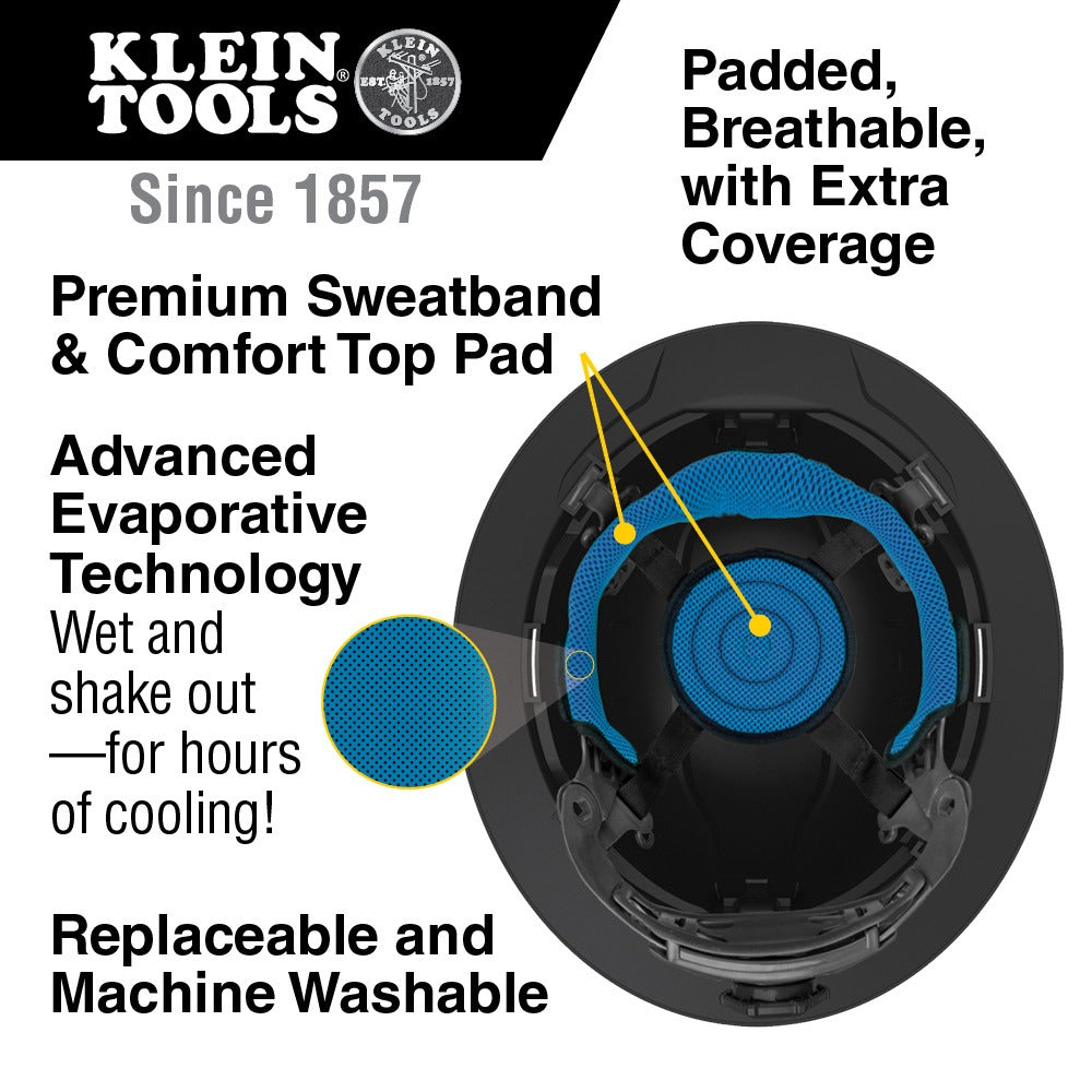 Casque de sécurité Klein Tools testé jusqu’à 20 kV, non ventilé, à large bord