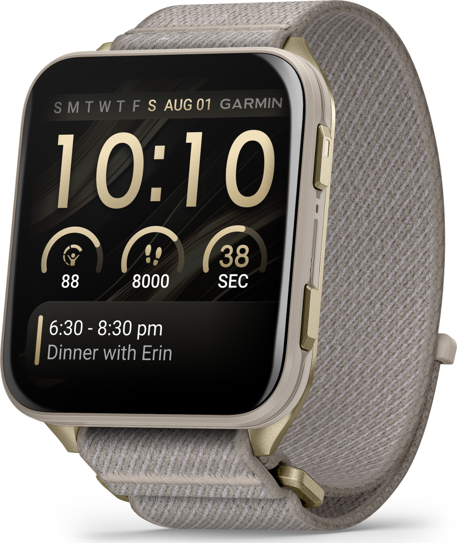 Garmin VenuX1 Soft Gold with Titanium Caseback & French Gray Nylon