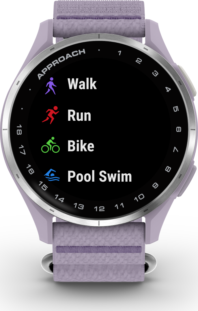 Garmin Approach J1 Silver Aluminum Bezel with Lilac ComfortFit Fabric