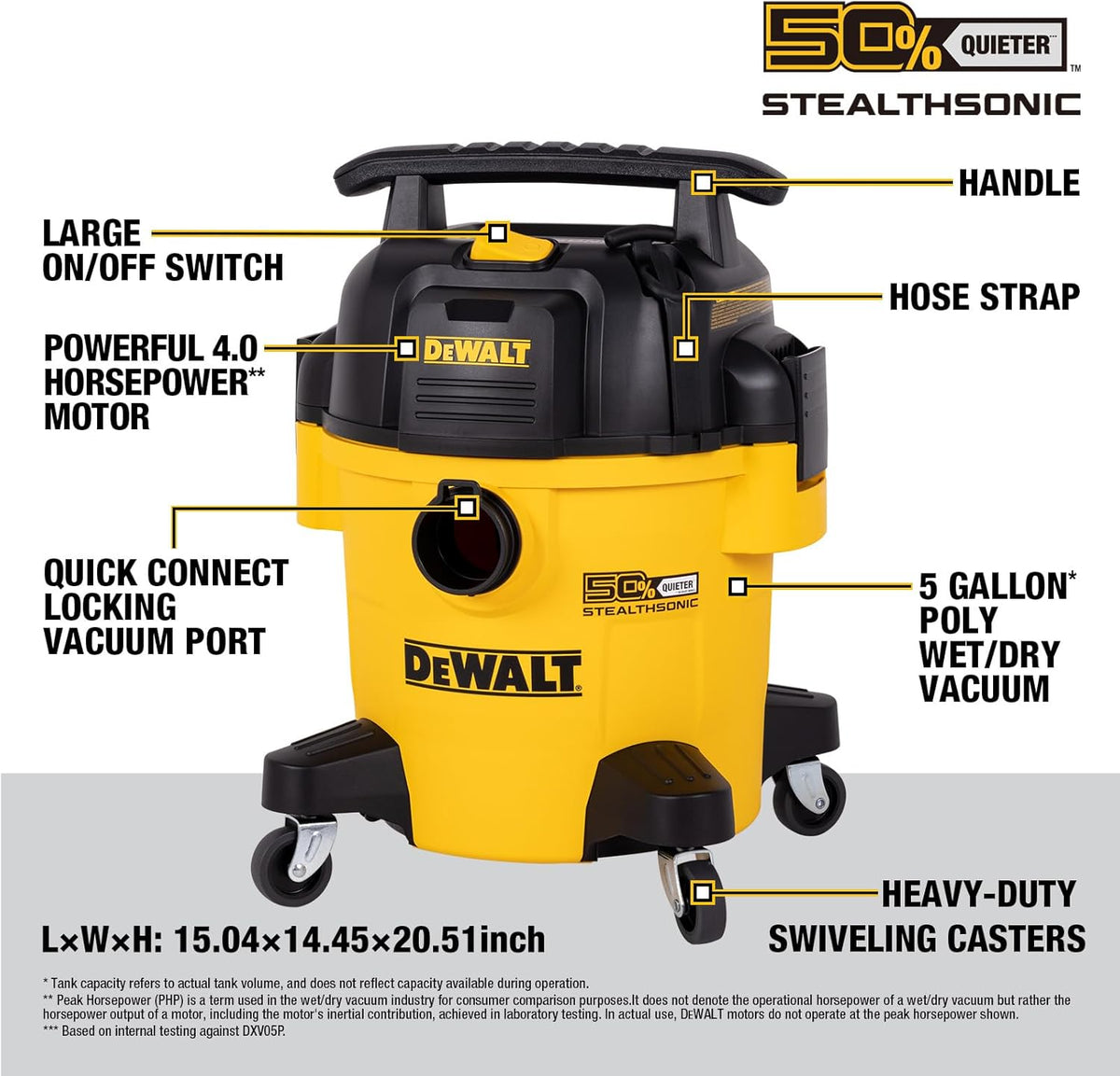 Aspirateur eau et poussière Dewalt StealthSonic Shop 5 gallons