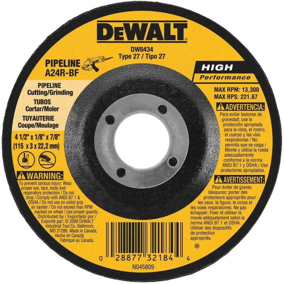 Dewalt 4-1/2" by 1/8" by 5/8" - 11 Pipeline Cutting - Grinding Wheel