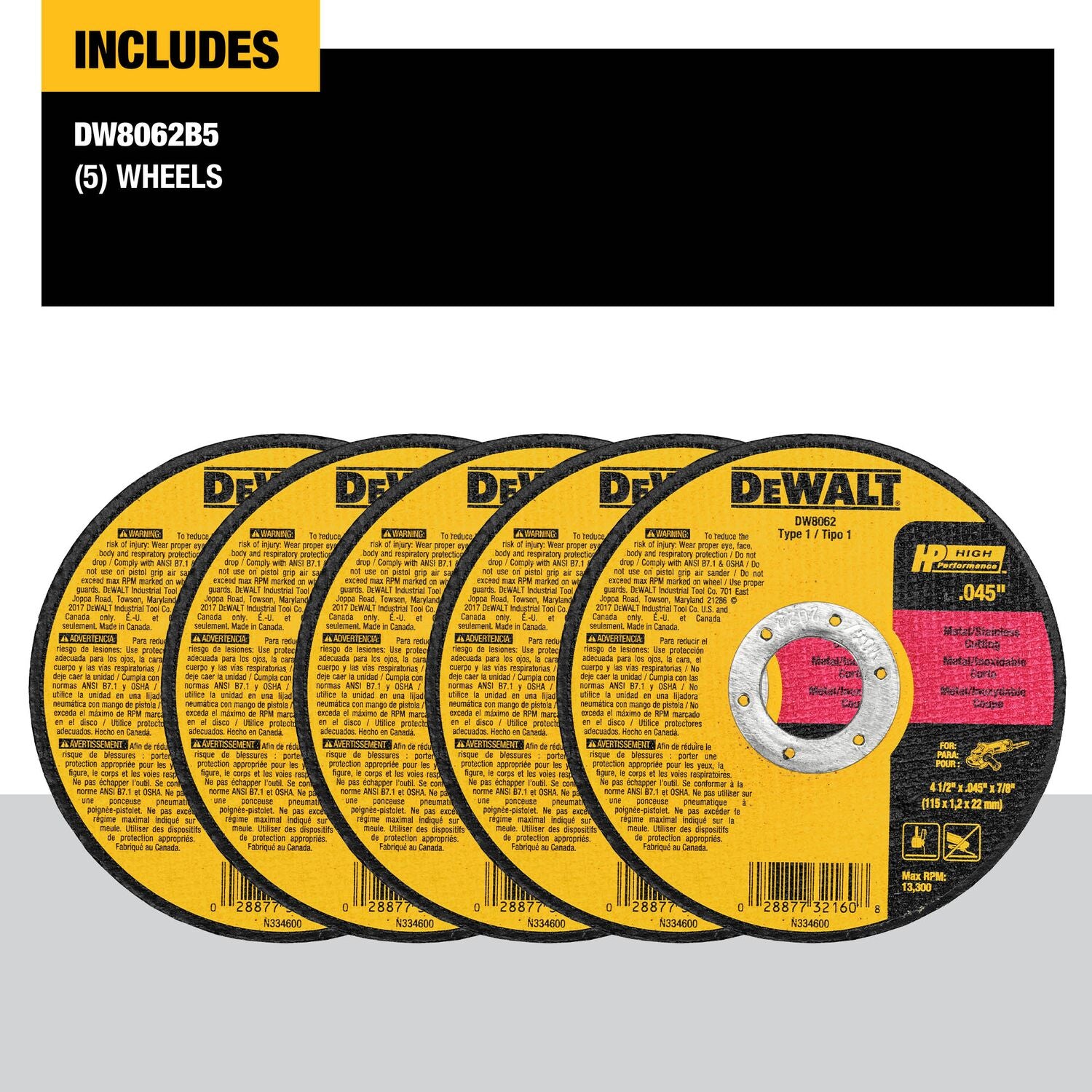 Dewalt 4-1/2" Metal Cutting Wheel - 5 Pack