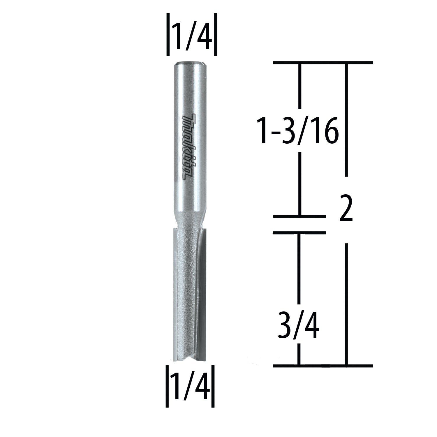 Makita 733003-4A Router Bit Straight Carbide Tip with 1/4" Shank and 2 Cutting Flutes