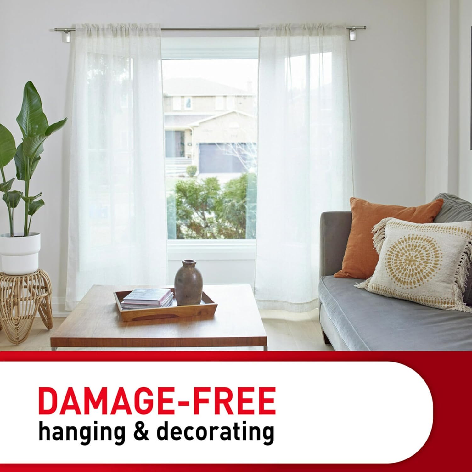 Command 10 Lb Curtain Rod Hooks 2 Hangers & 4 Command Strips - Satin Nickel